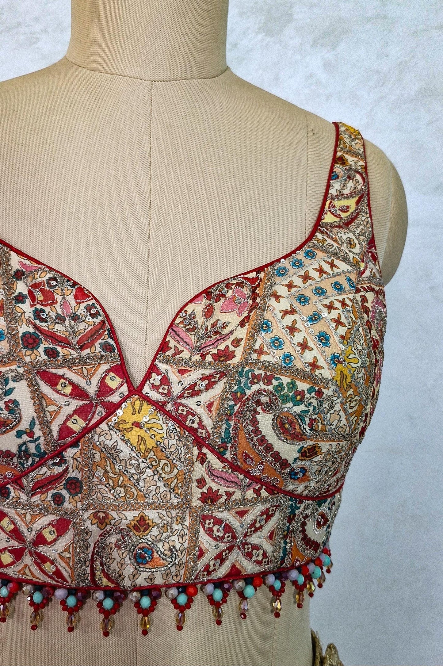 Embroidered Multicolor Chinon Deep Sweetheart Neck Blouse DVBL_434