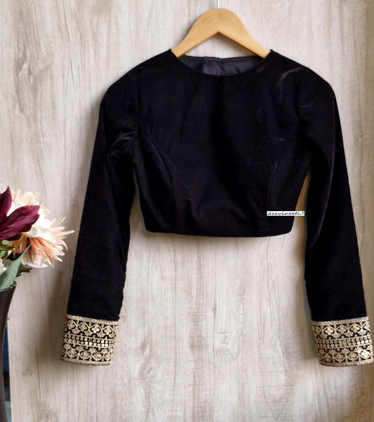 Black Velvet Jewel Neck Full Sleeves Blouse DVBL_388