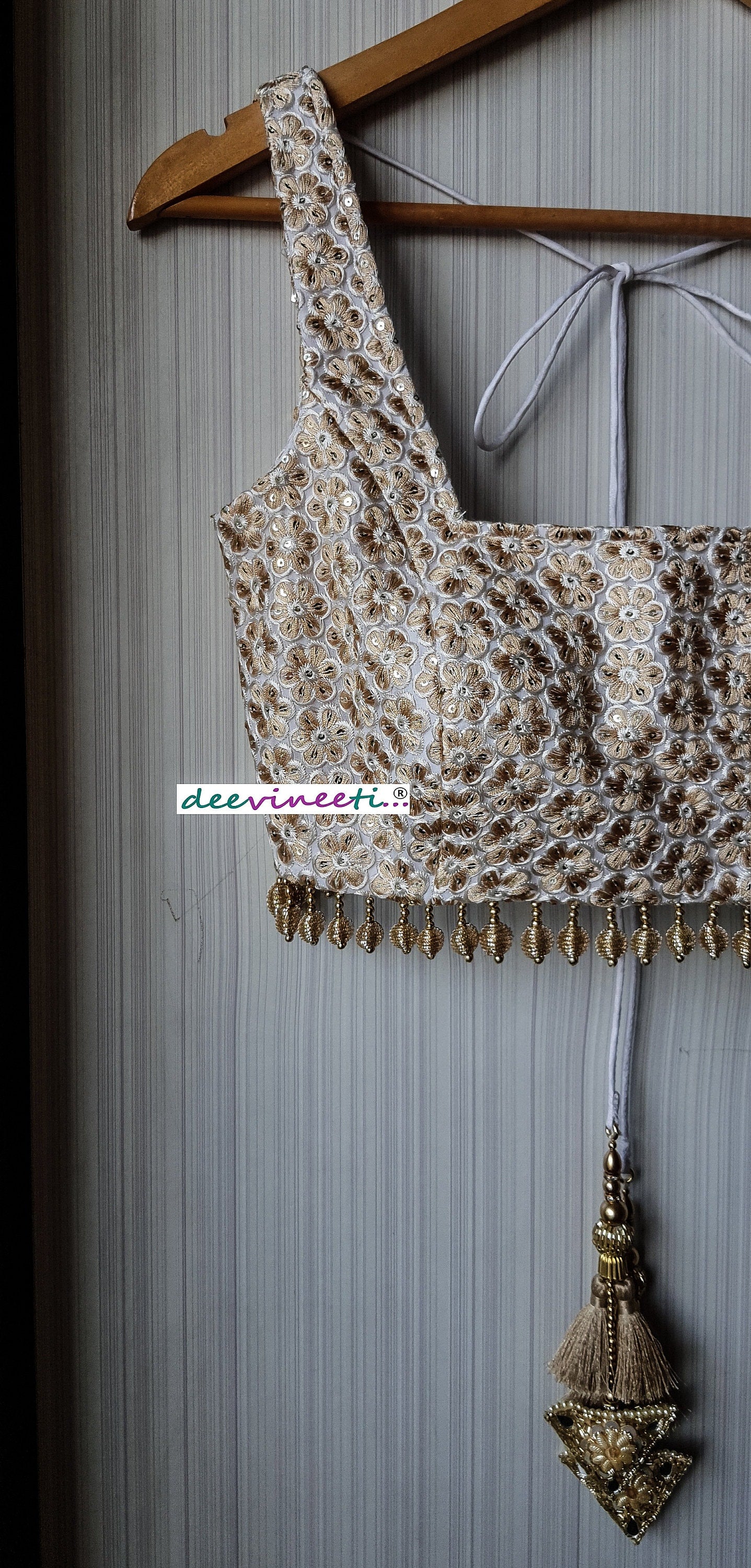 Embroidered White and Gold Square Neckline Blouse DVBL_238