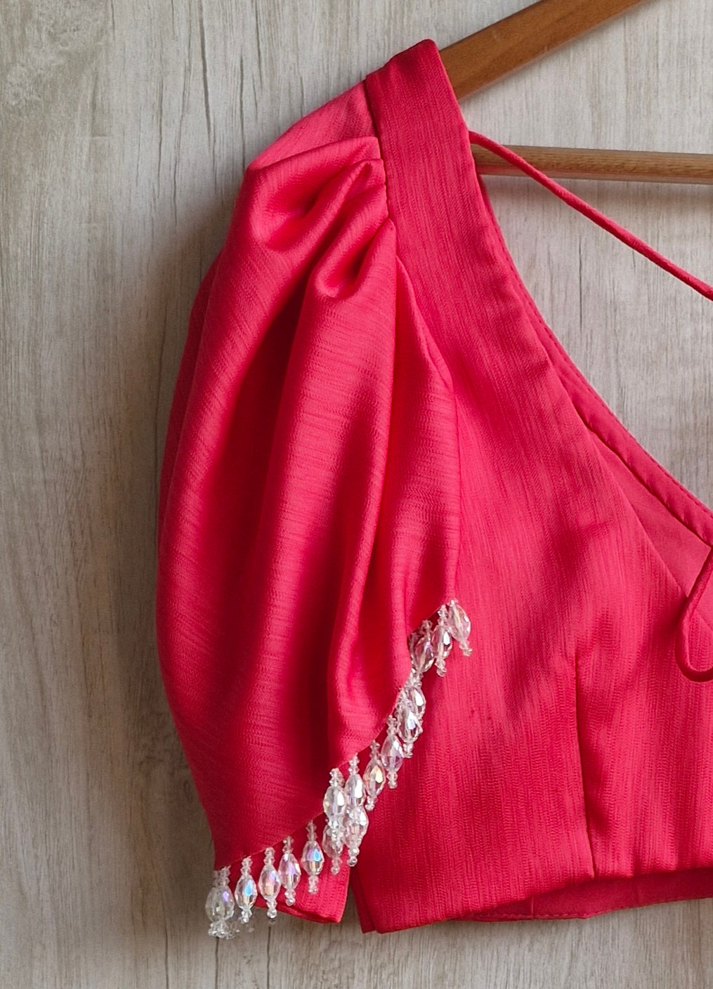 Pink Art Silk V Neck Ruffle Sleeves Blouse DVBL_468