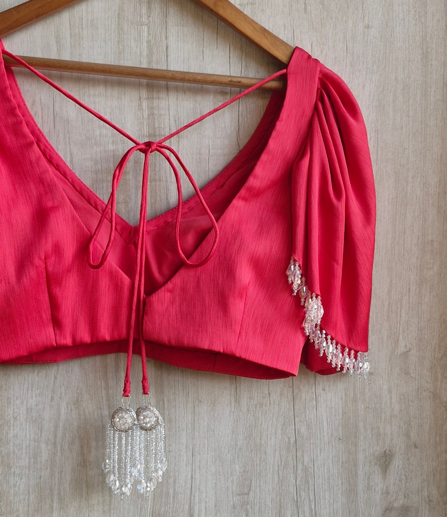 Pink Art Silk V Neck Ruffle Sleeves Blouse DVBL_468