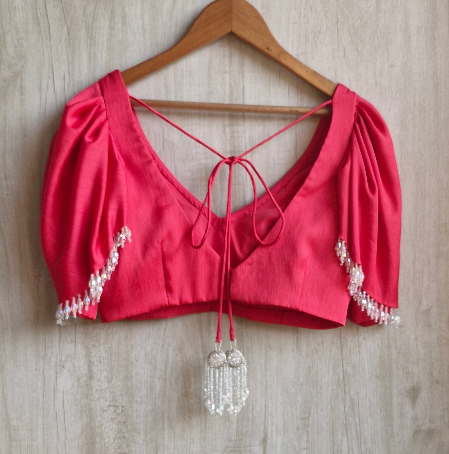 Pink Art Silk V Neck Ruffle Sleeves Blouse DVBL_468