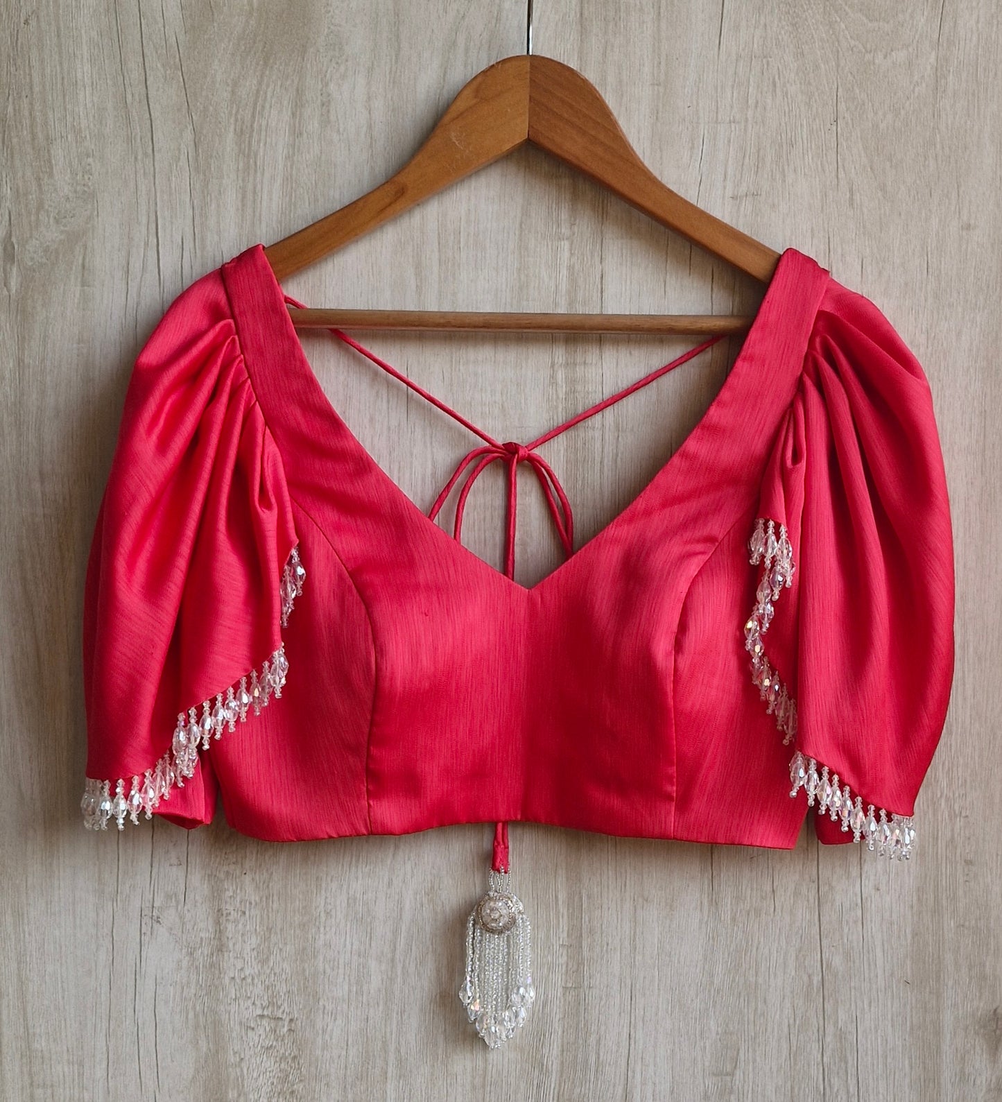 Pink Art Silk V Neck Ruffle Sleeves Blouse DVBL_468