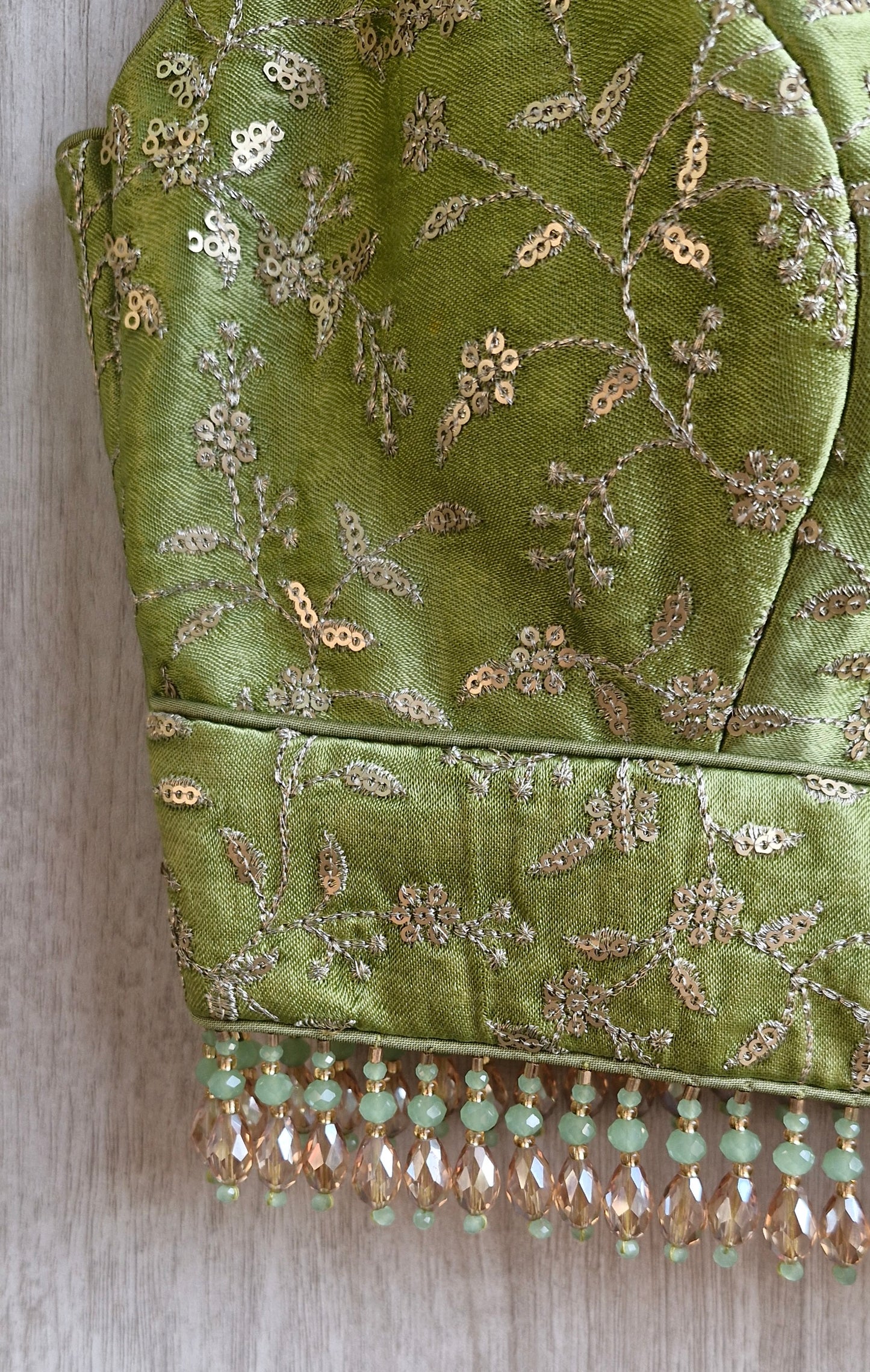 Green Embroidered Silk Halter Neck Blouse DVBL_467