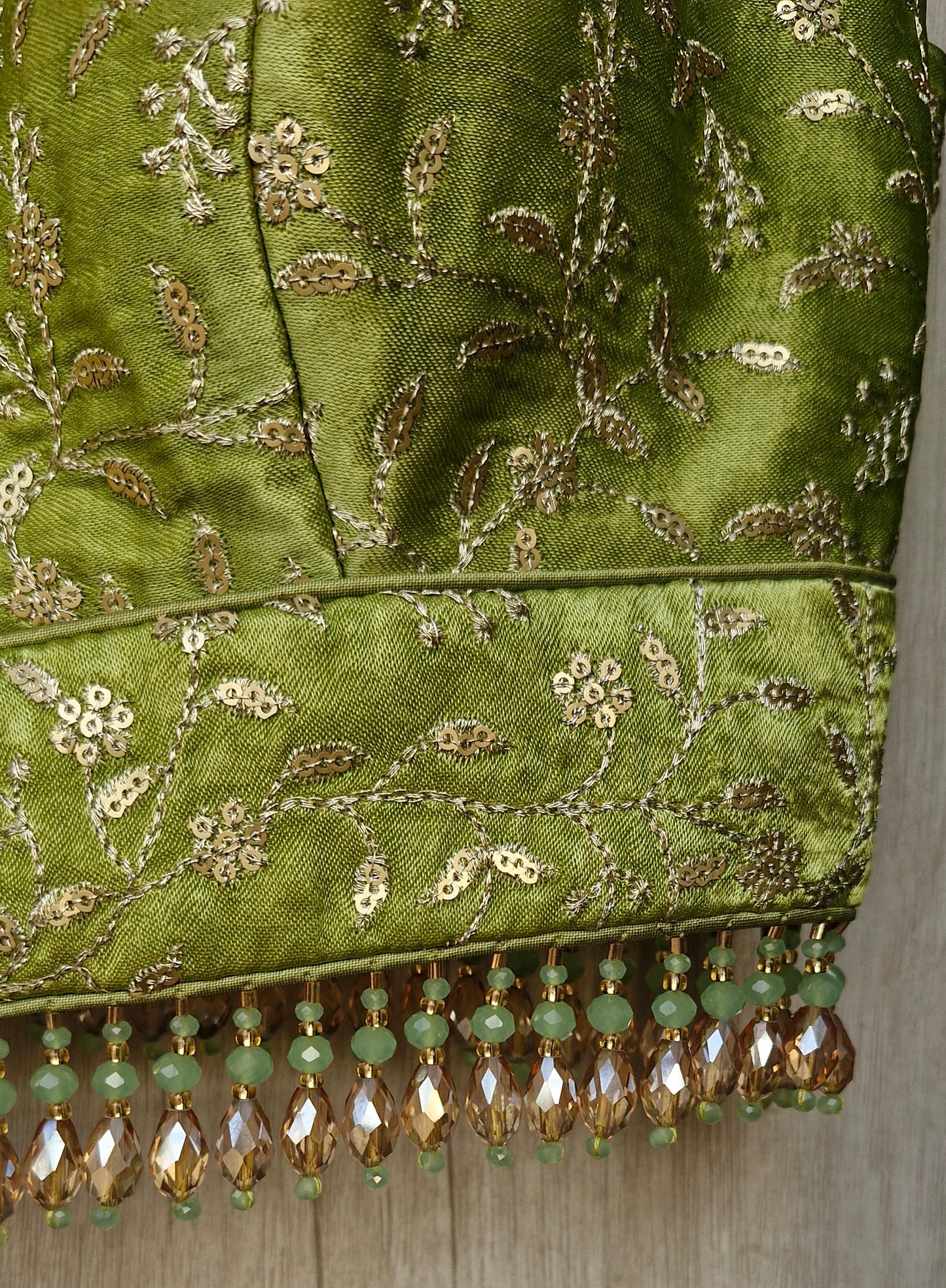 Green Embroidered Silk Halter Neck Blouse DVBL_467