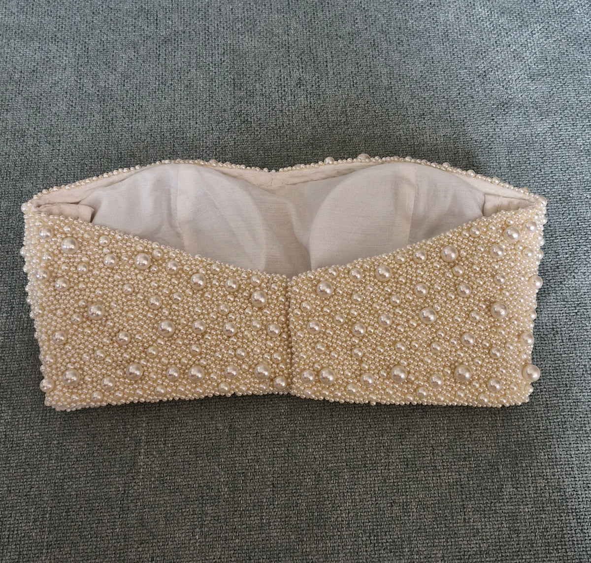 Ivory Pearl Hand Embroidered Blouse, Strapless Bralette DVBL_530
