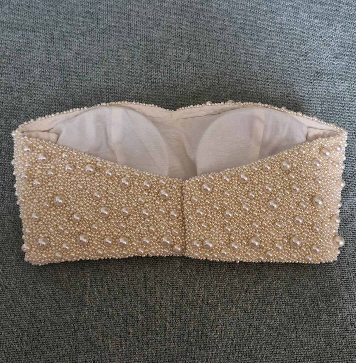 Ivory Pearl Hand Embroidered Blouse, Strapless Bralette DVBL_530