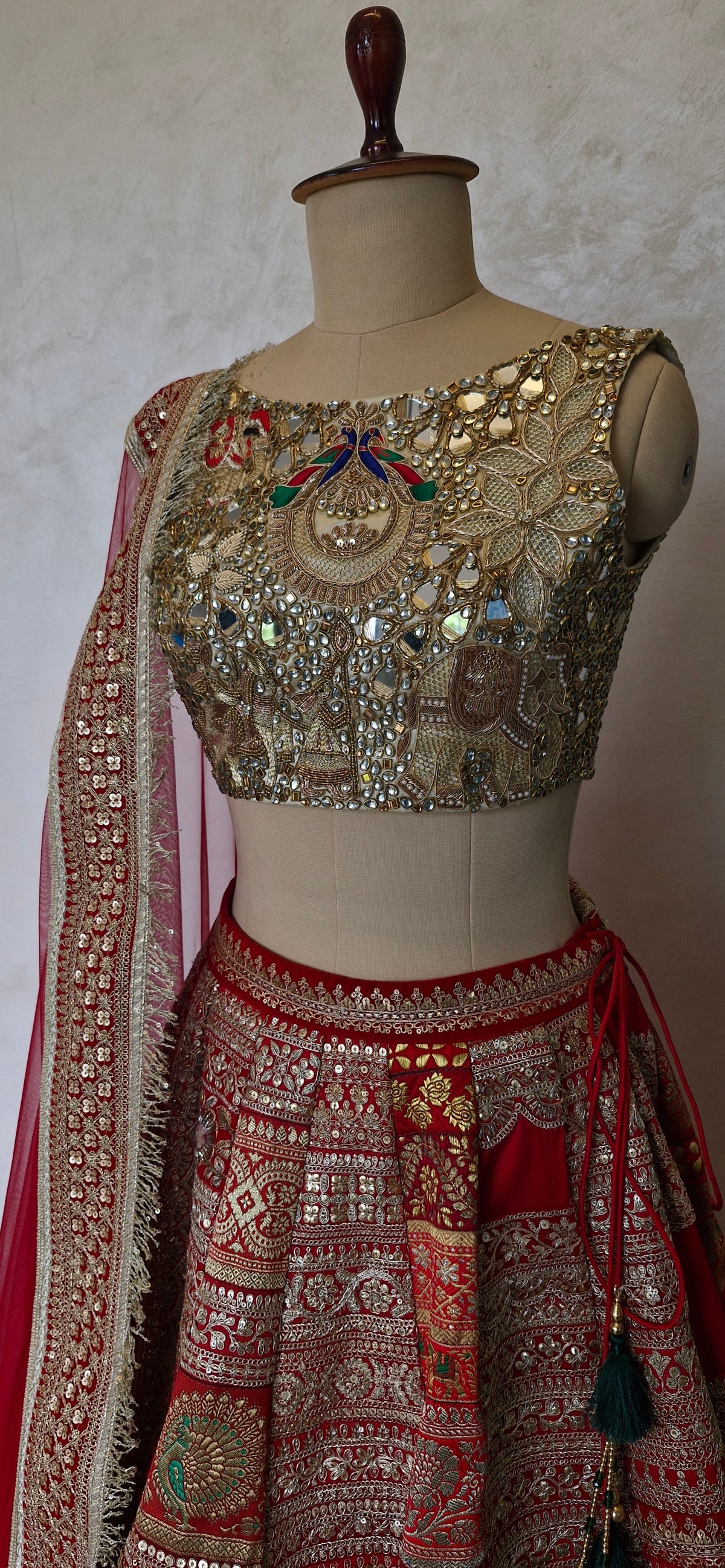 Red Embroidered Embellished Bridal Lehenga Choli DVMTD_0308