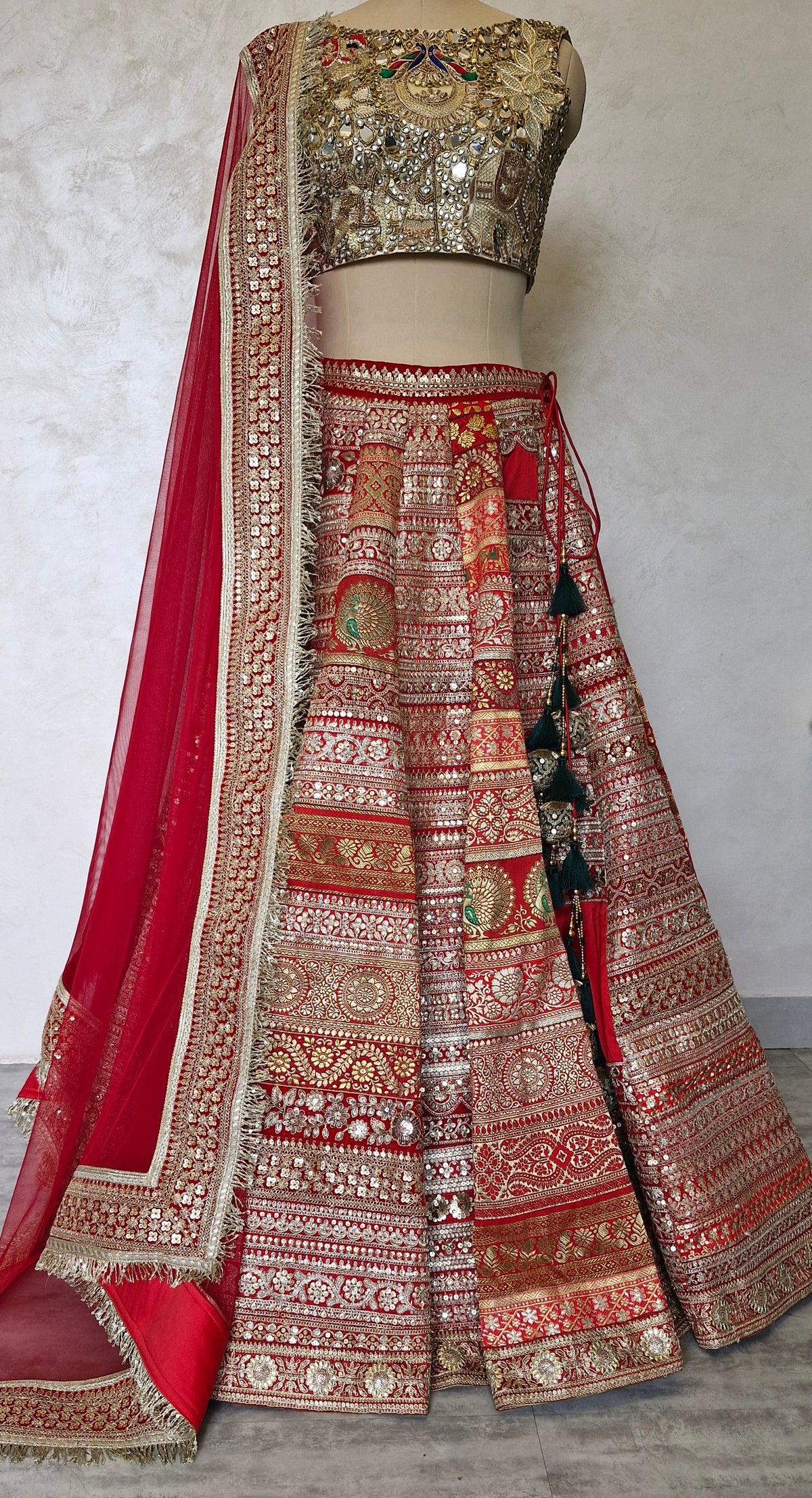 Red Embroidered Embellished Bridal Lehenga Choli DVMTD_0308