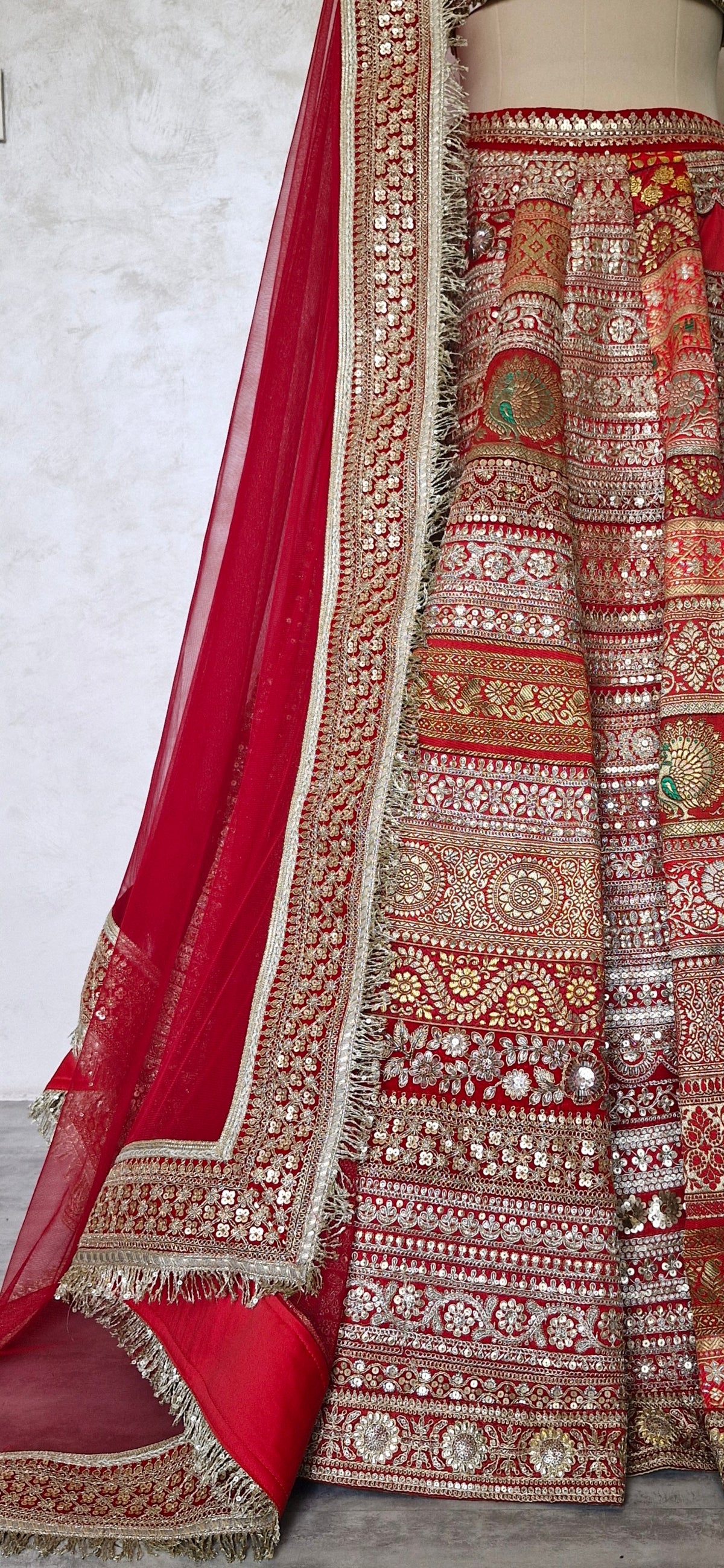 Red Embroidered Embellished Bridal Lehenga Choli DVMTD_0308