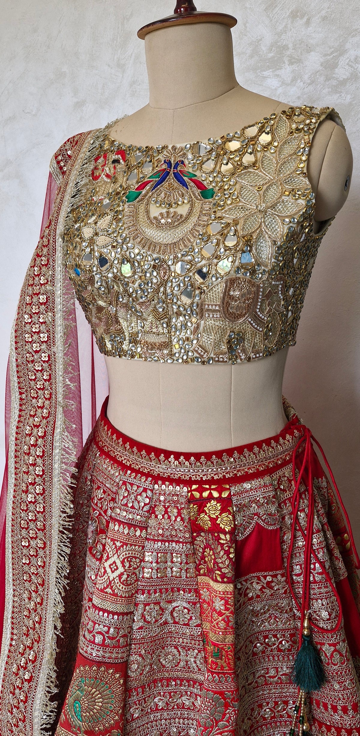 Red Embroidered Embellished Bridal Lehenga Choli DVMTD_0308
