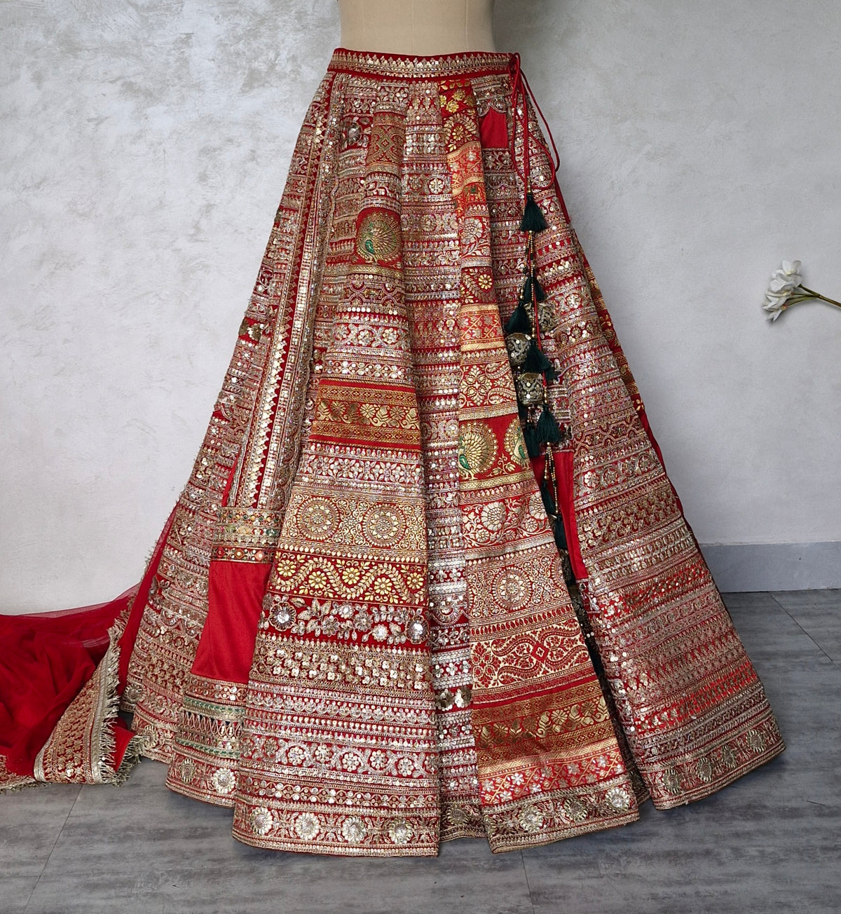Red Embroidered Embellished Bridal Lehenga Choli DVMTD_0308