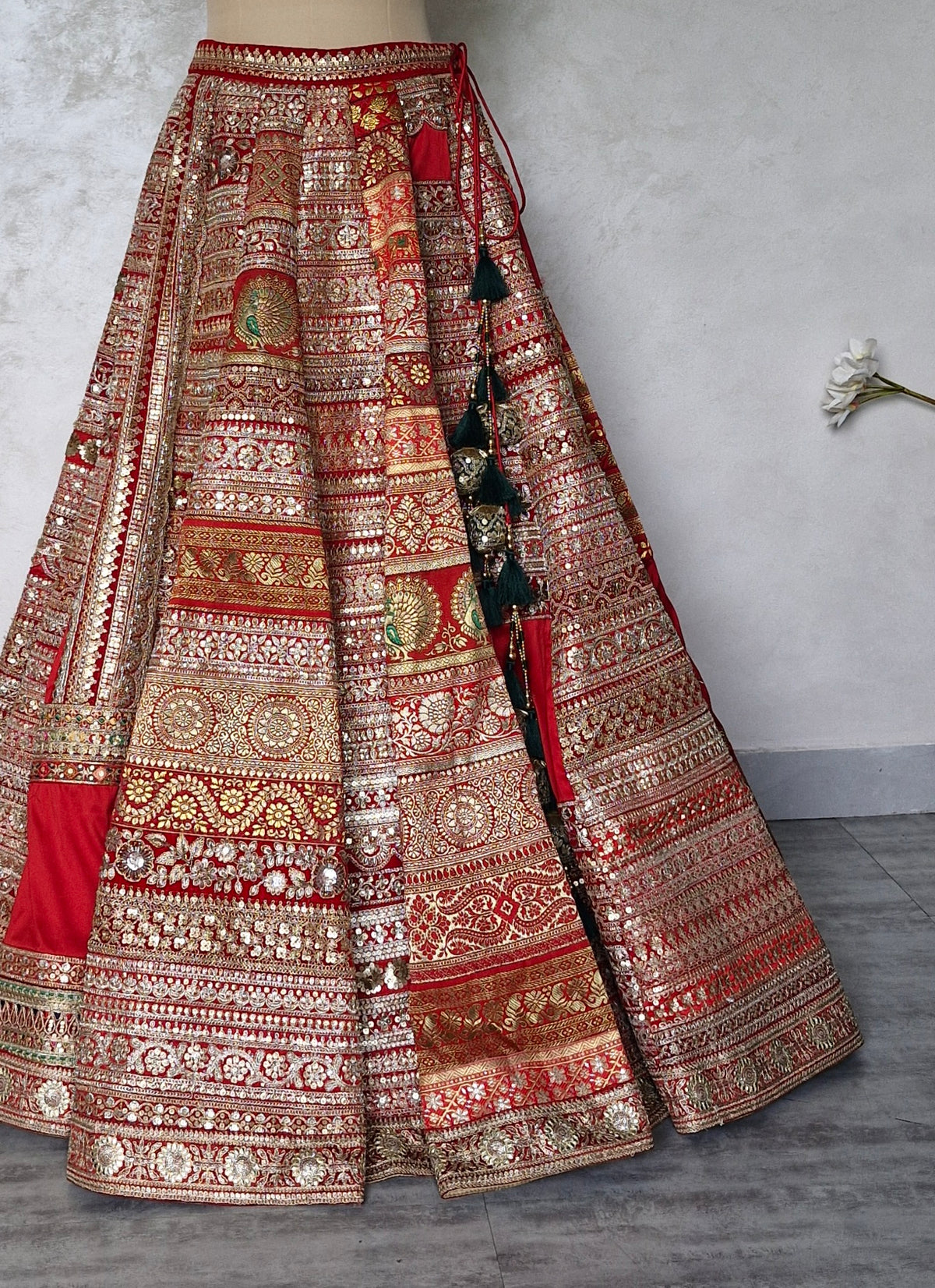 Red Embroidered Embellished Bridal Lehenga Choli DVMTD_0308