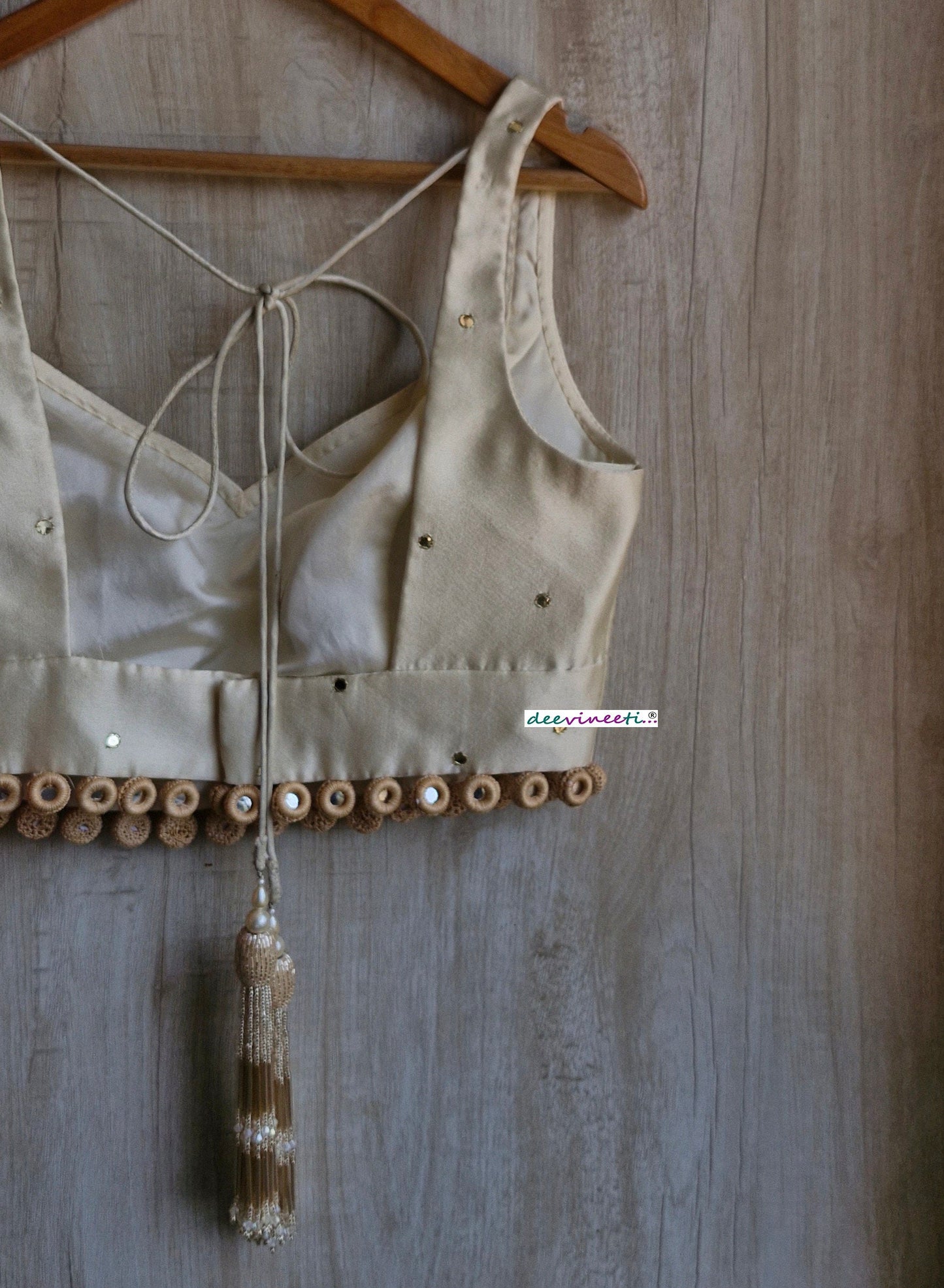 Cream Linen Tissue Silk Semi Sweetheart Neck Blouse DVBL_351