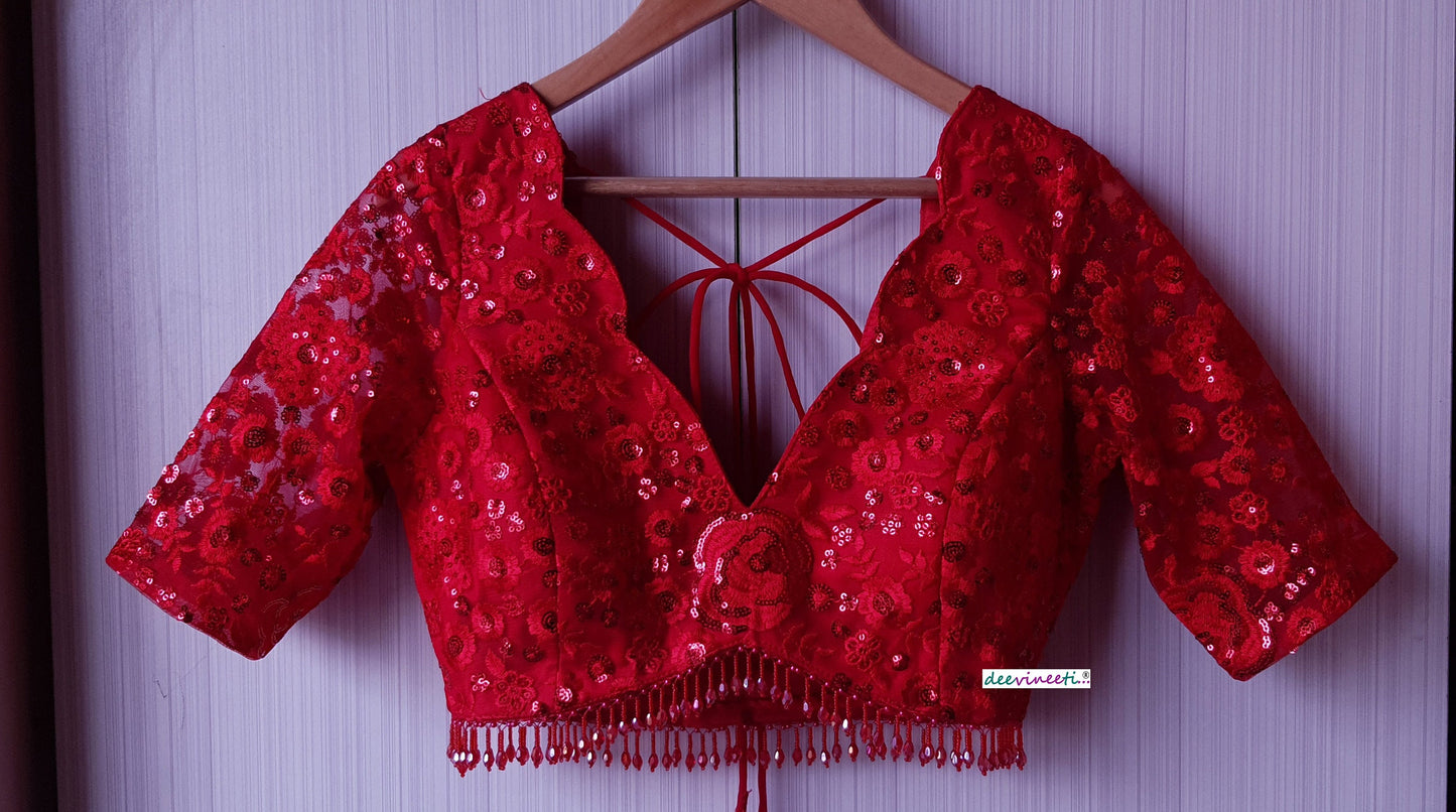 Red Embroidered Scalloped  Neck DVBL_178