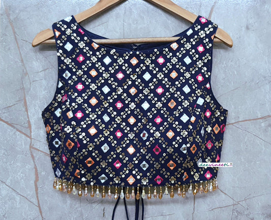 Embroidered Dark Blue Boat Neck Blouse  DVBL_203