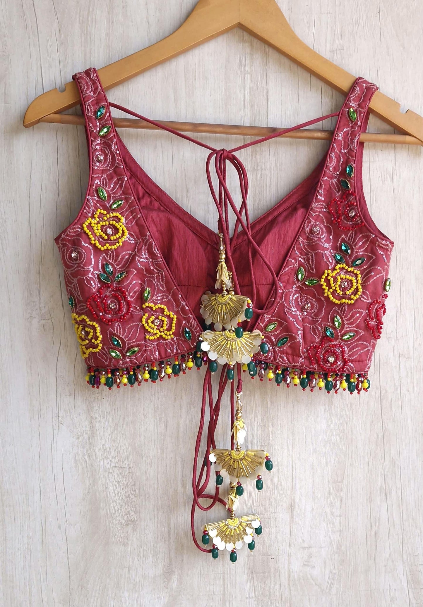 Dusty Rose Pink Beads Embroidered Organza Blouse DVBL_458