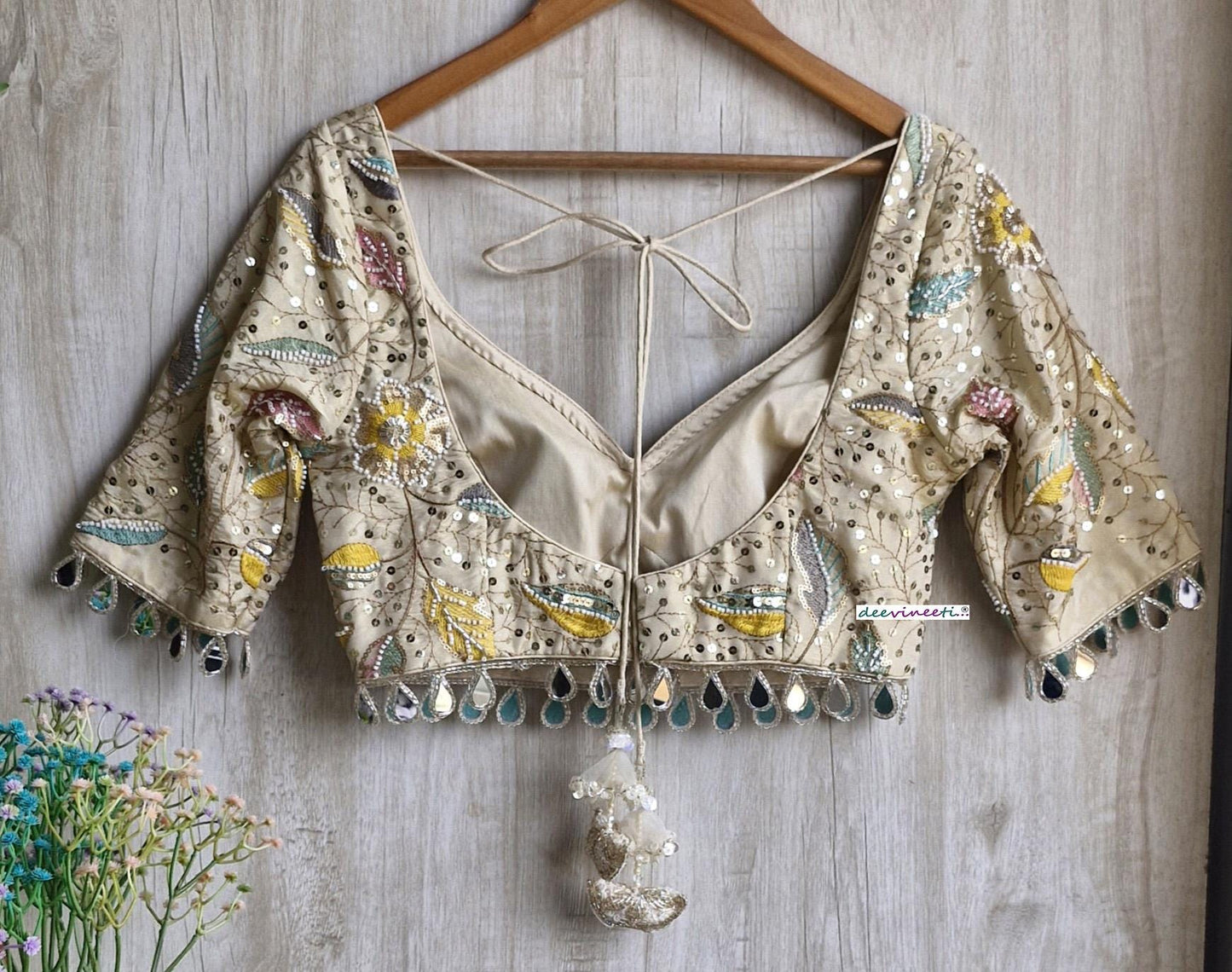 Light Gold Embroidered Tissue Silk Blouse DVBL_377