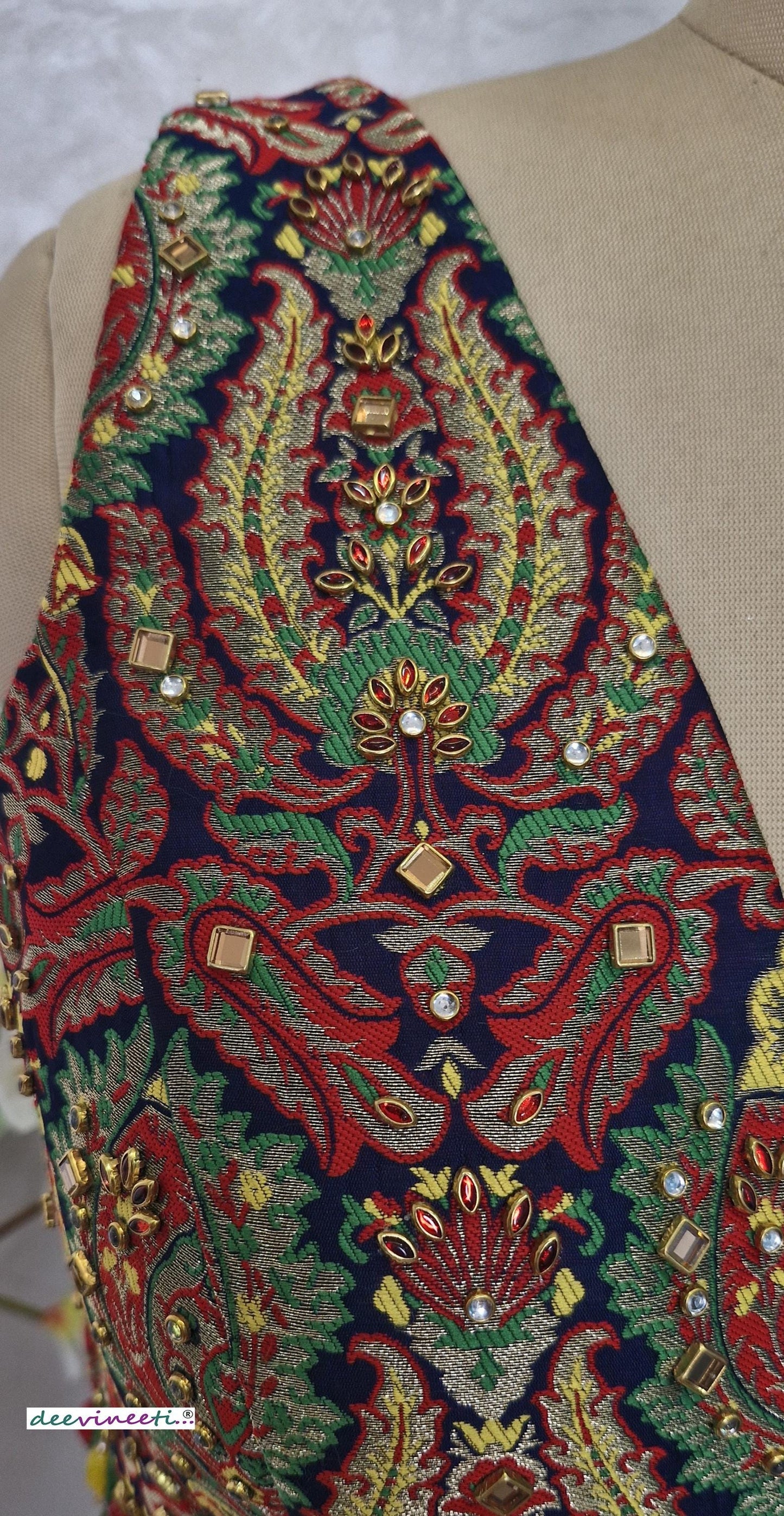 Embellished Banarasi Brocade Plunge Neckline Blouse DVBL_400