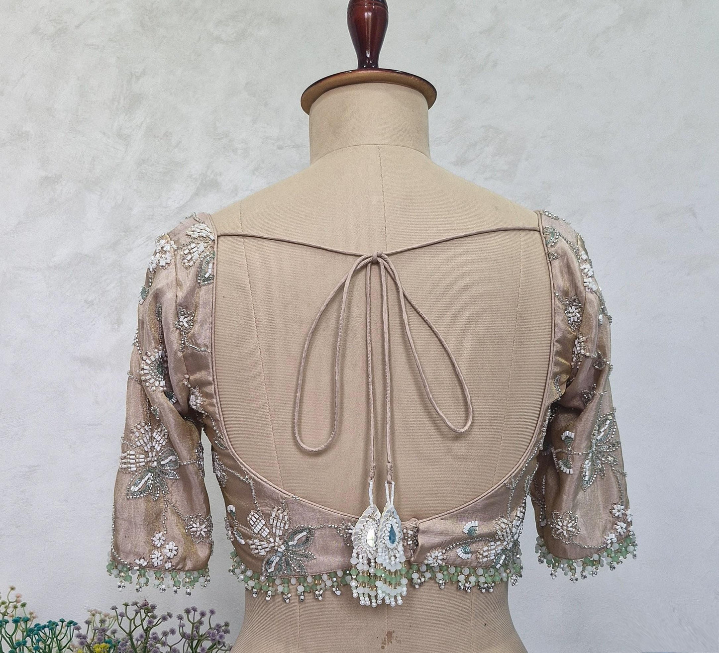Beads Embroidered Tissue Silk Rose Gold Blouse DVBL_409