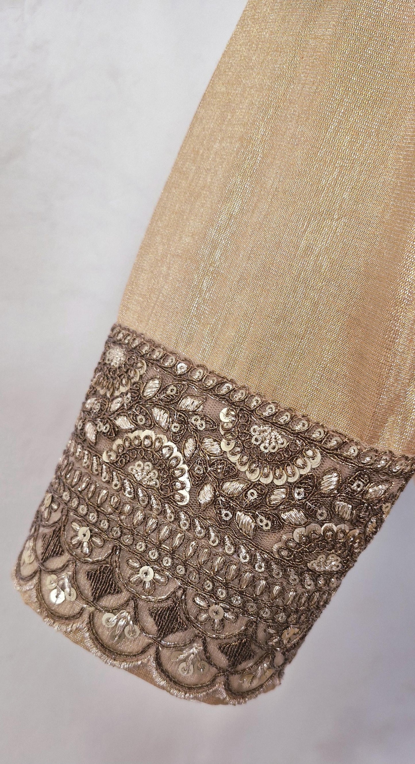 Copper Rose Gold Banarasi Tissue  Scallop Neck  Blouse DVBL_444