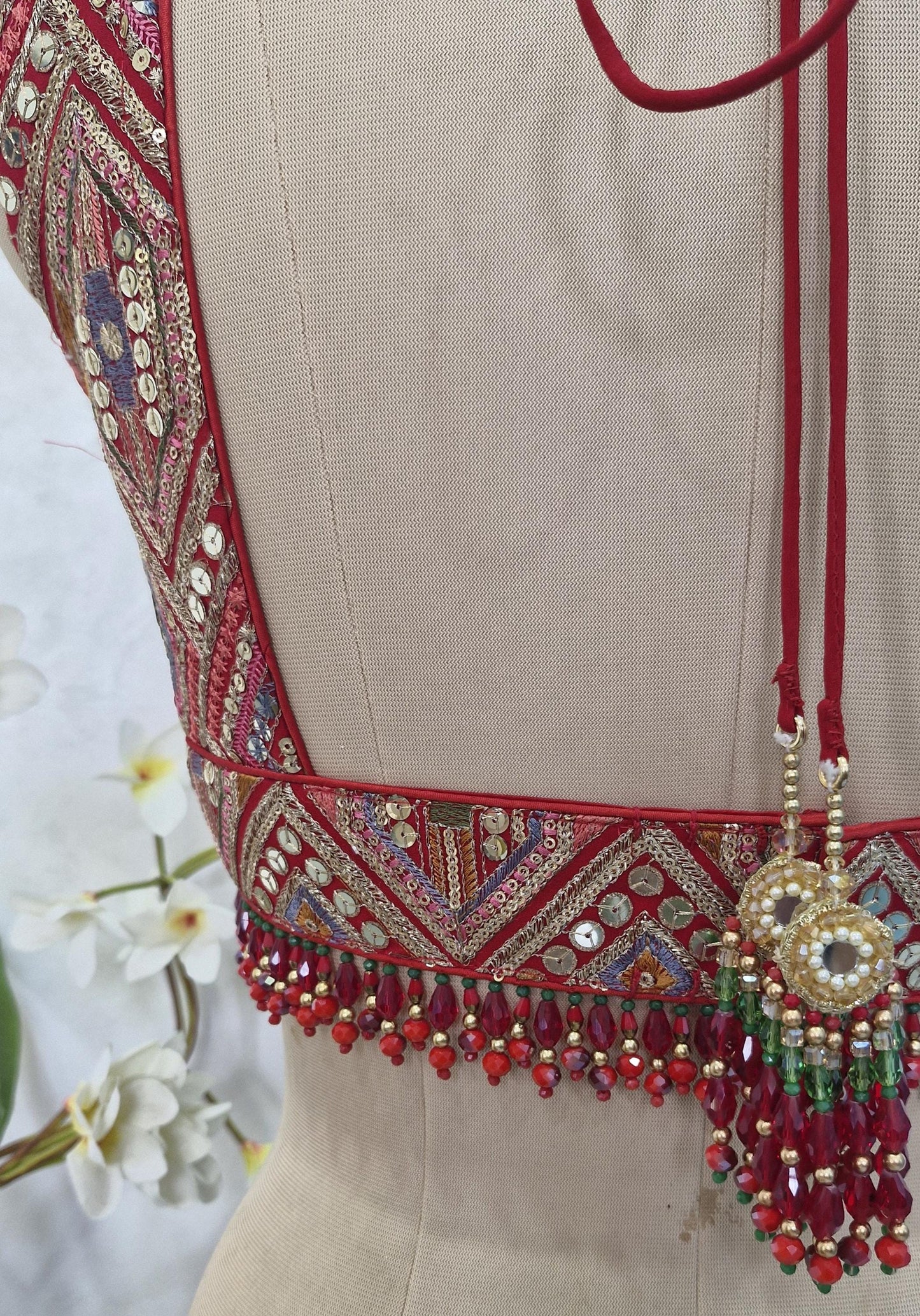 Red Embroidered Plunge Neckline DVBL_413