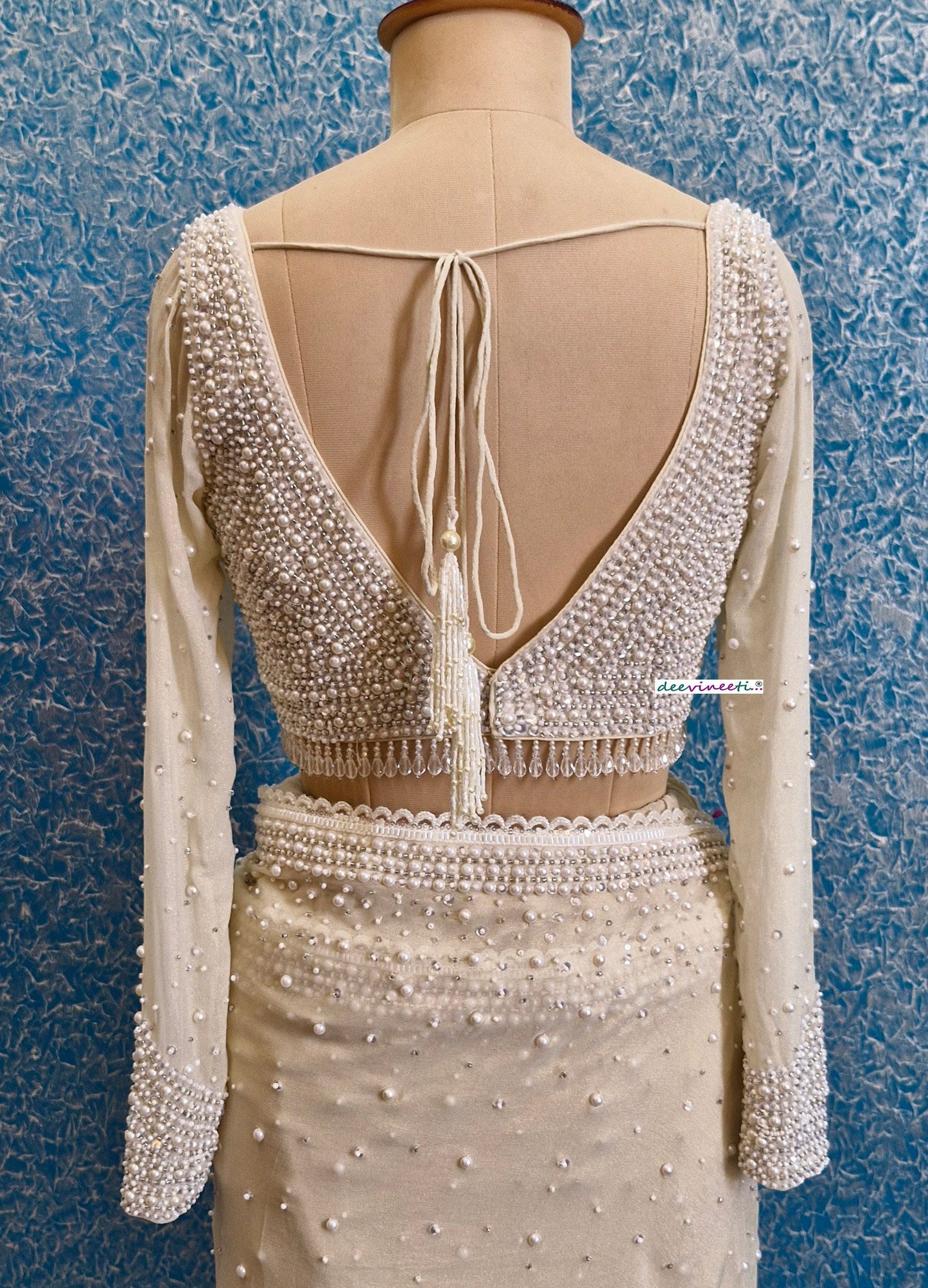 Beads and Sequins Hand Embroidered  V Neck Blouse DVBL_361