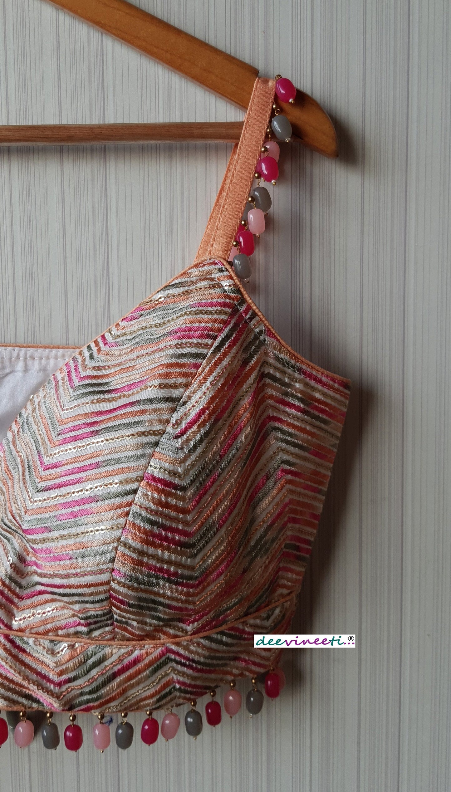 Multicolor Embroidered Silk Spaghetti Blouse DVBL_208