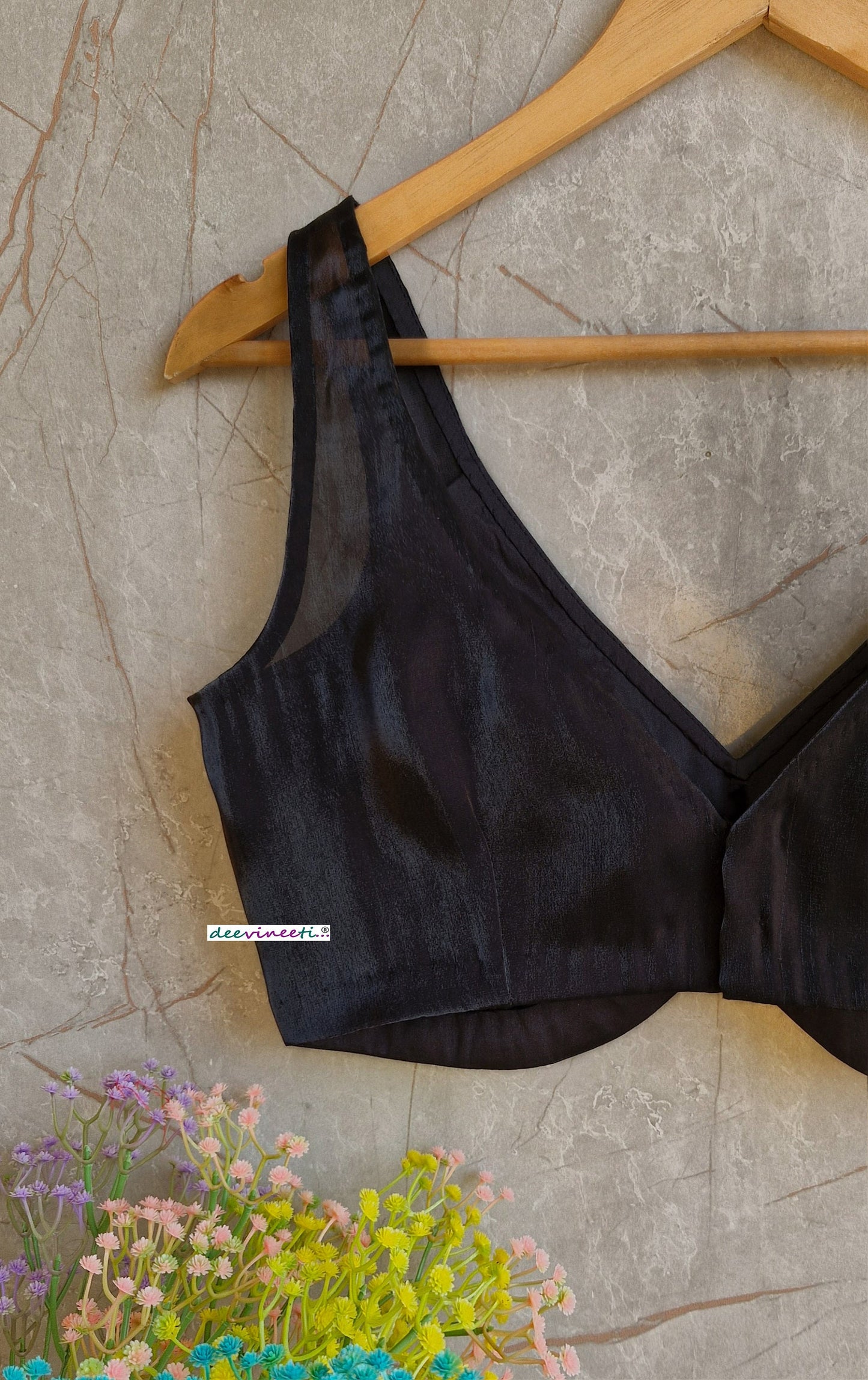 Black Organza V Neck Blouse DVBL_329