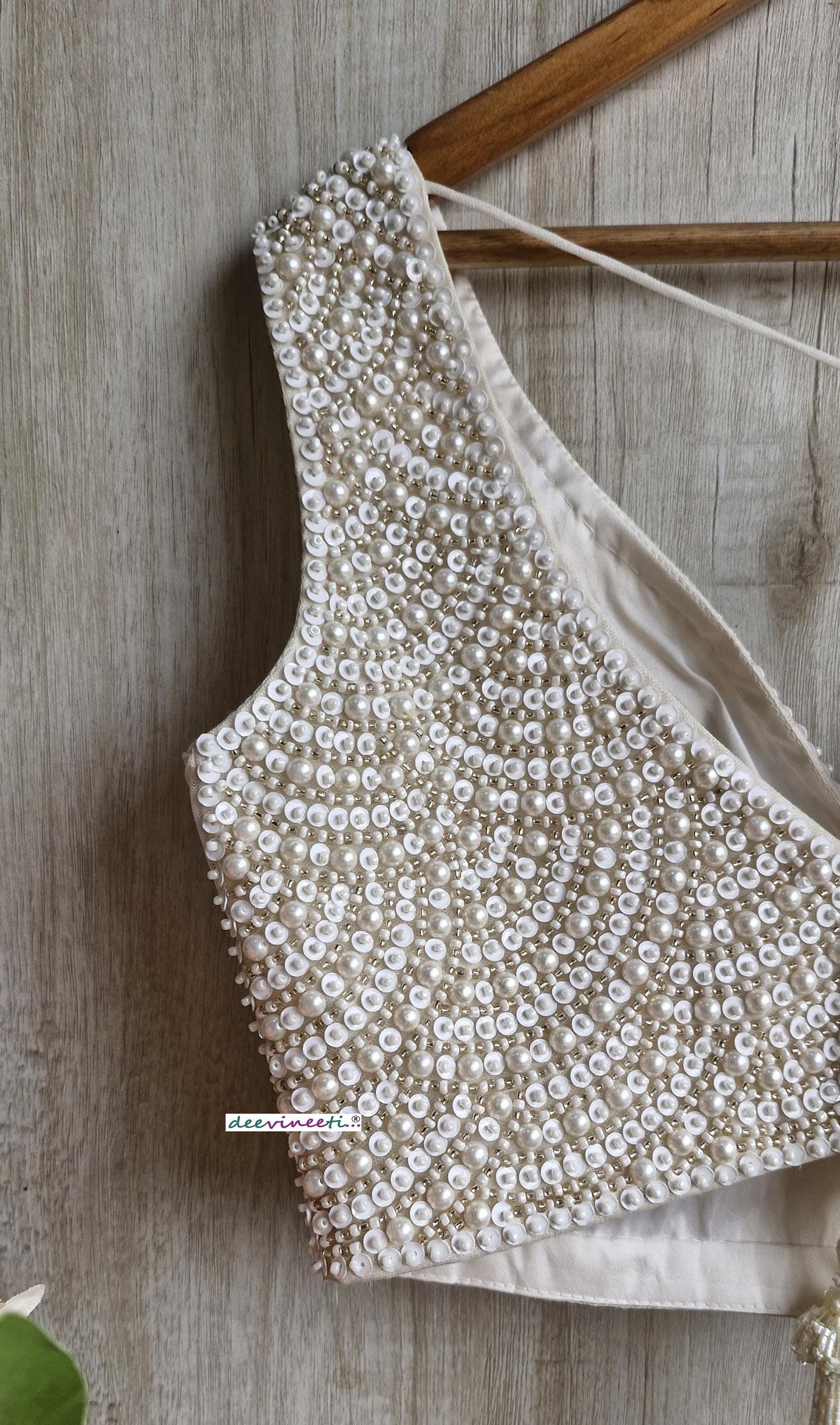 Beads and Sequins Hand Embroidered Ivory V Neck DVBL_385