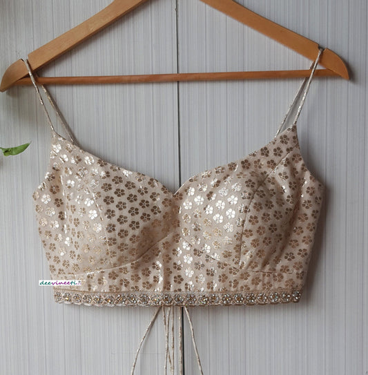 Beige Chanderi Brocade Spaghetti Blouse DVBL_252
