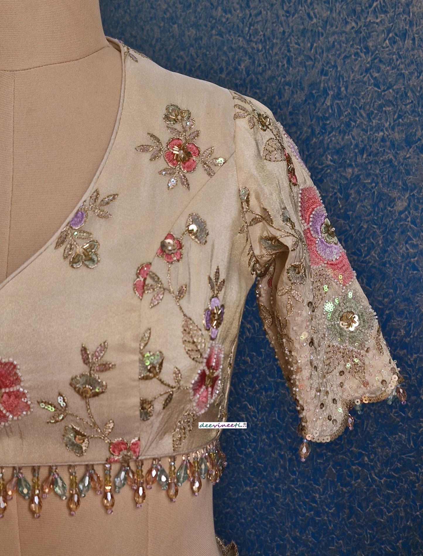 Embroidered Tissue Silk Deep V Neck Blouse DVBL_370