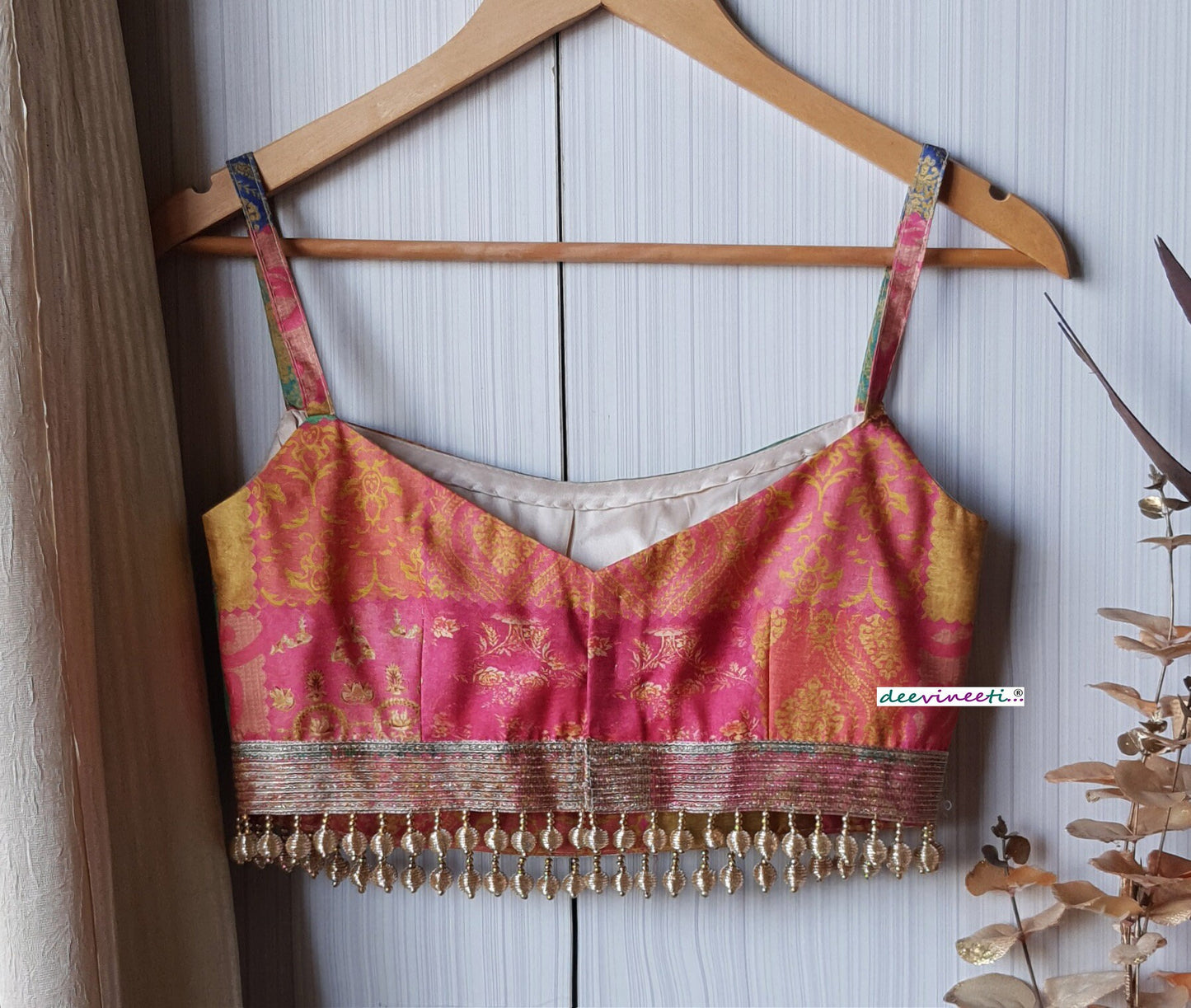 Multicolor Khadi Silk Spaghetti Blouse DVBL_243