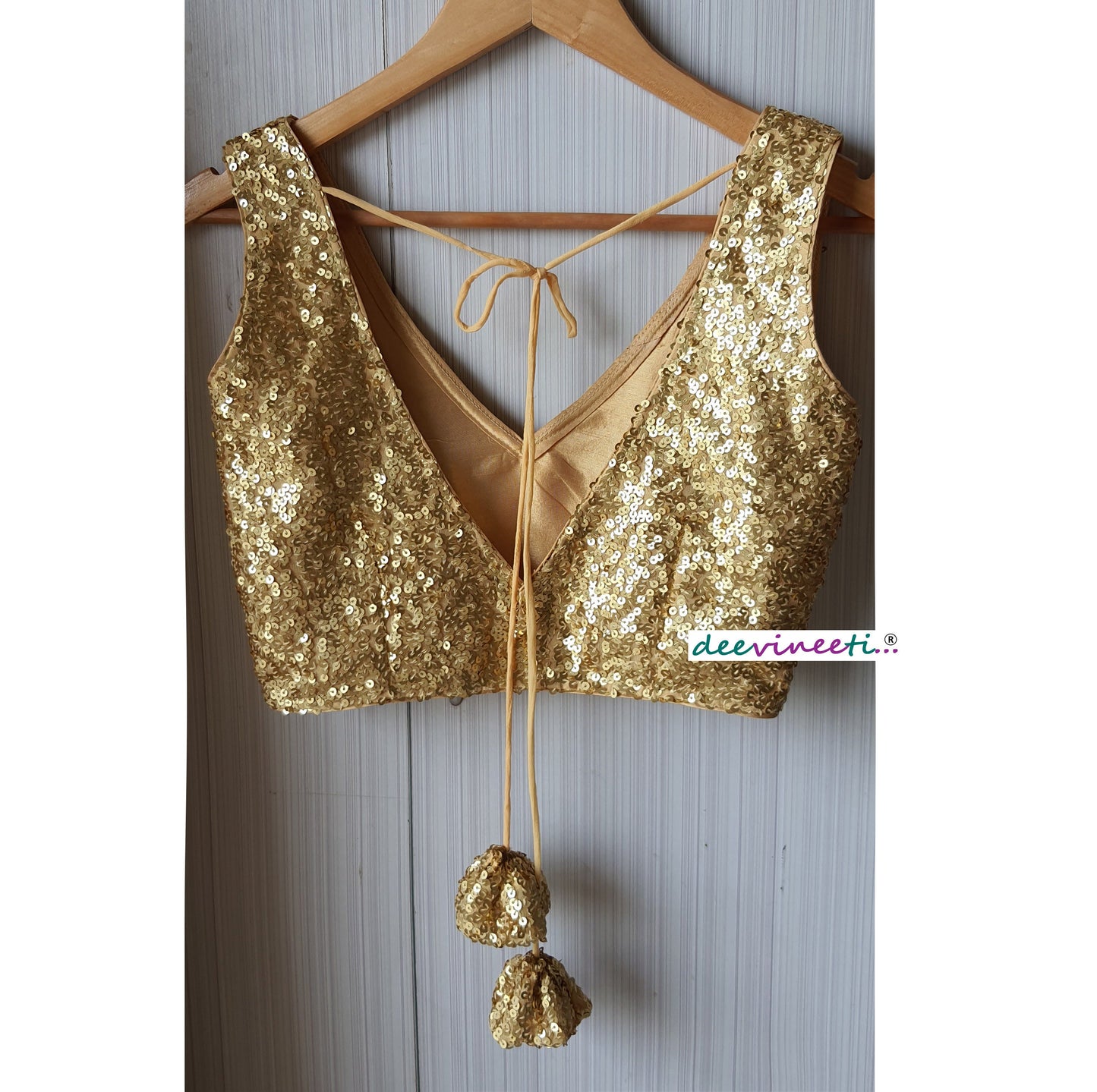 Sequins Blouse Deep V Neck Gold Black Silver. DVBL_057
