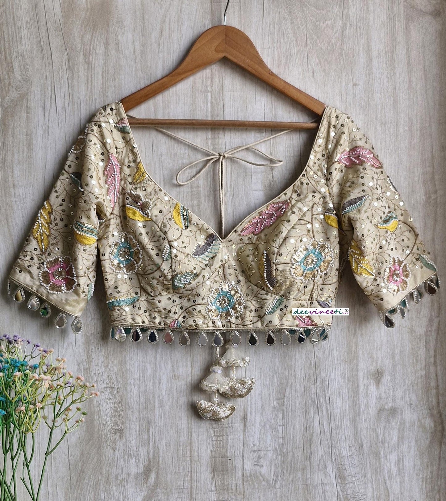 Light Gold Embroidered Tissue Silk Blouse DVBL_377