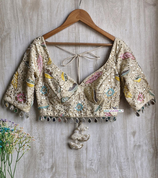 Light Gold Embroidered Tissue Silk Blouse DVBL_377