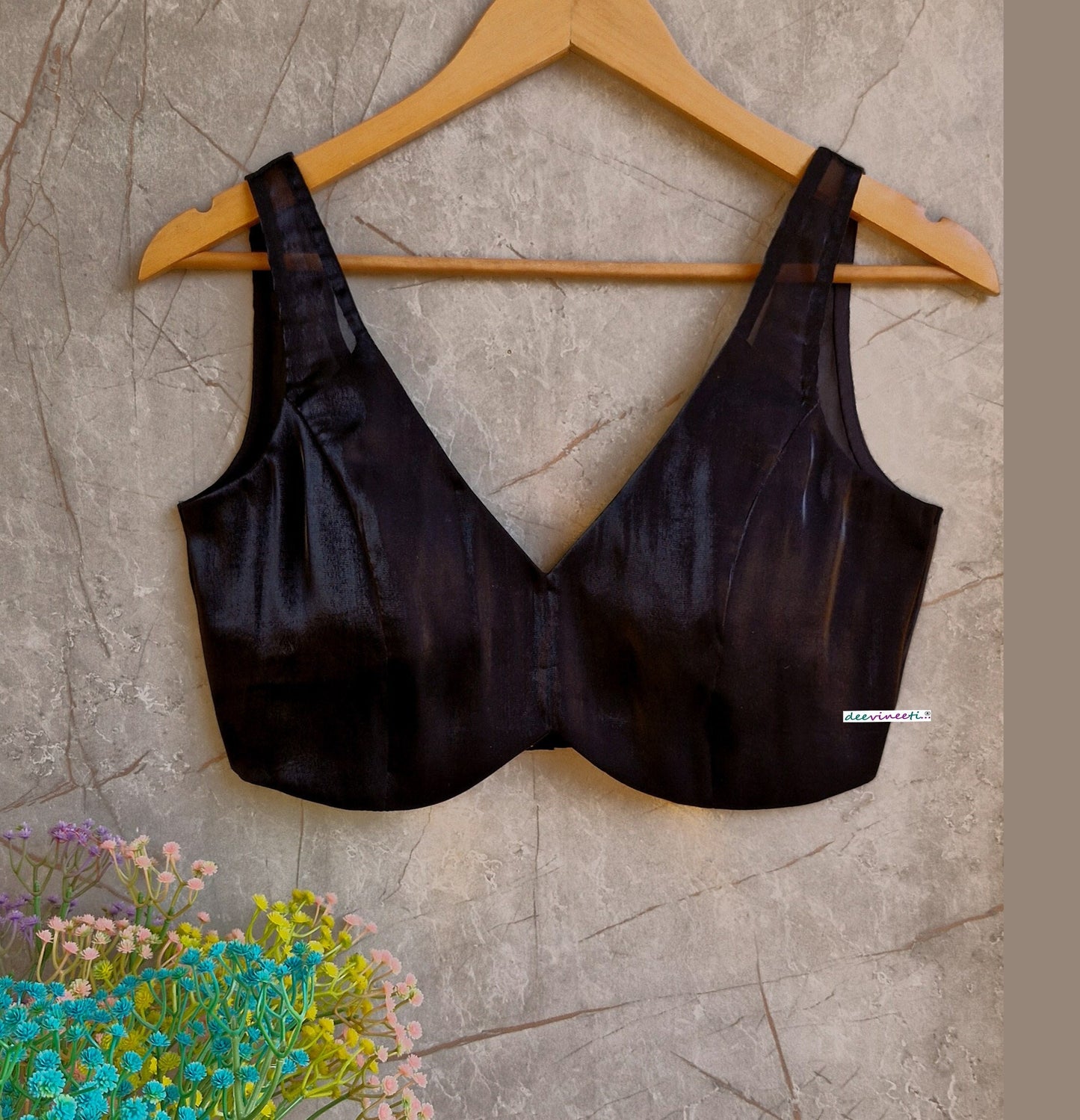 Black Organza V Neck Blouse DVBL_329