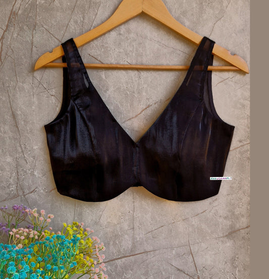 Black Organza V Neck Blouse DVBL_329