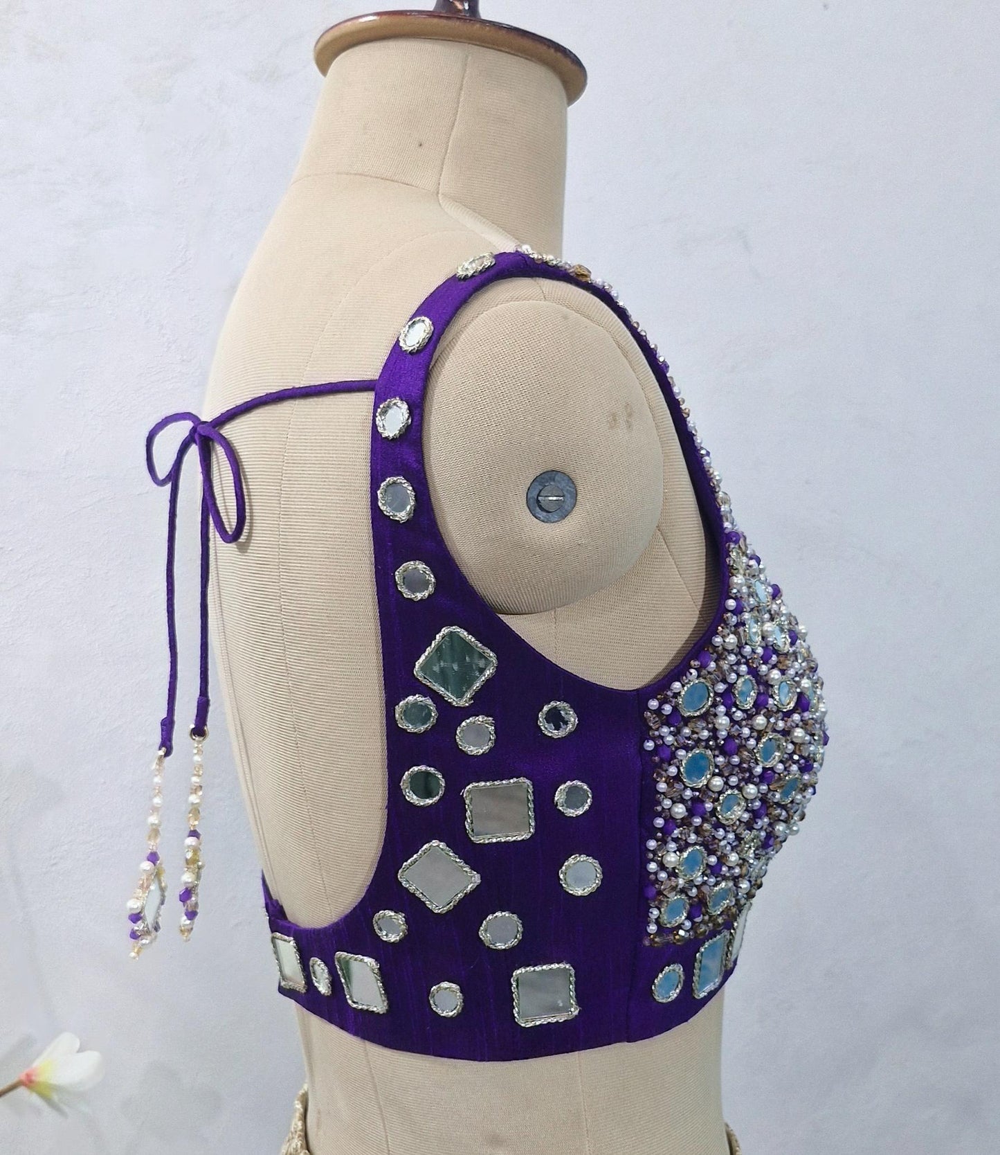 Beads and Mirror Hand Embroidered Purple Raw Silk Blouse DVBL_431