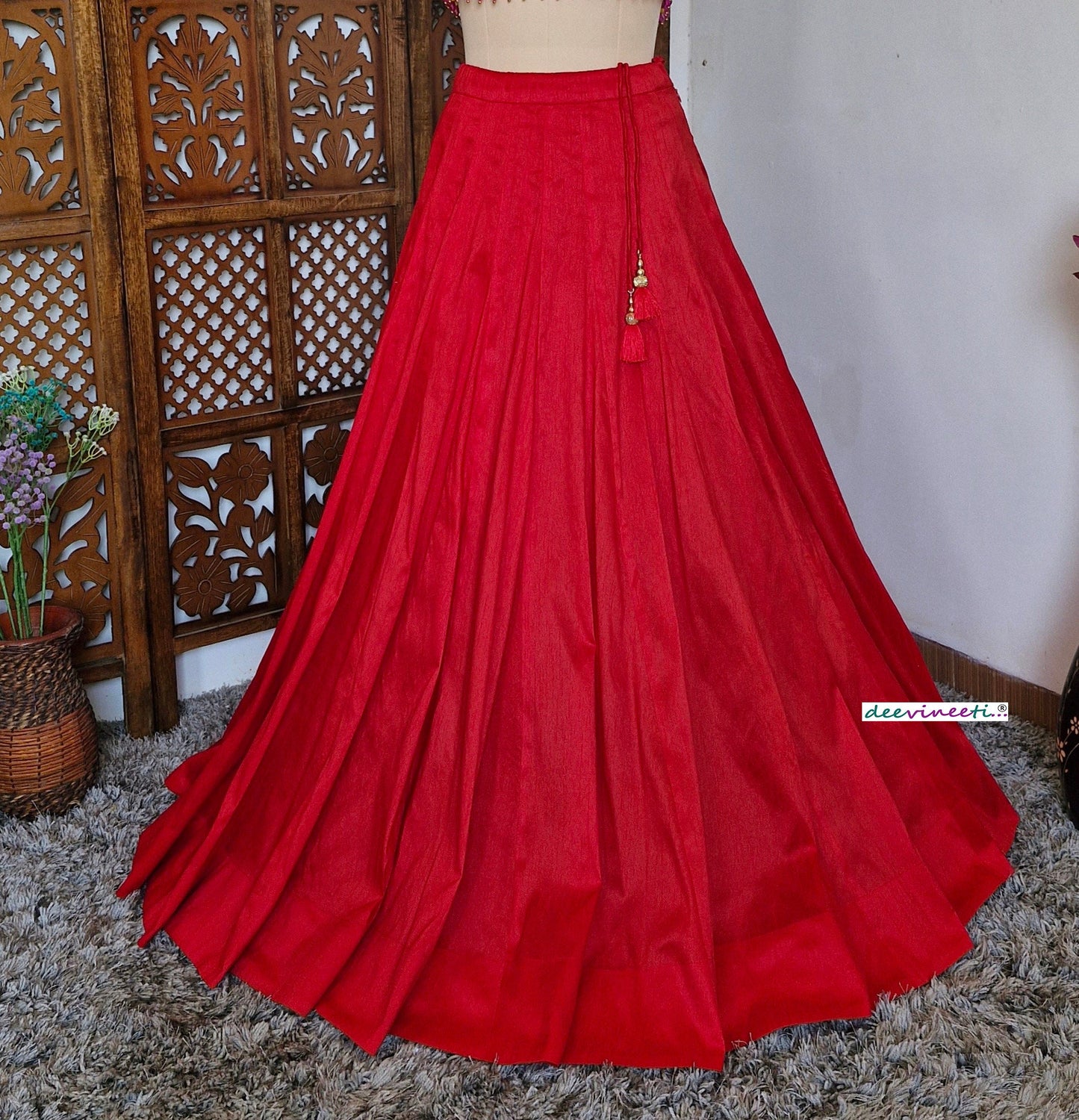 Solid Blended Raw Silk Lehenga Skirt DVLS_030