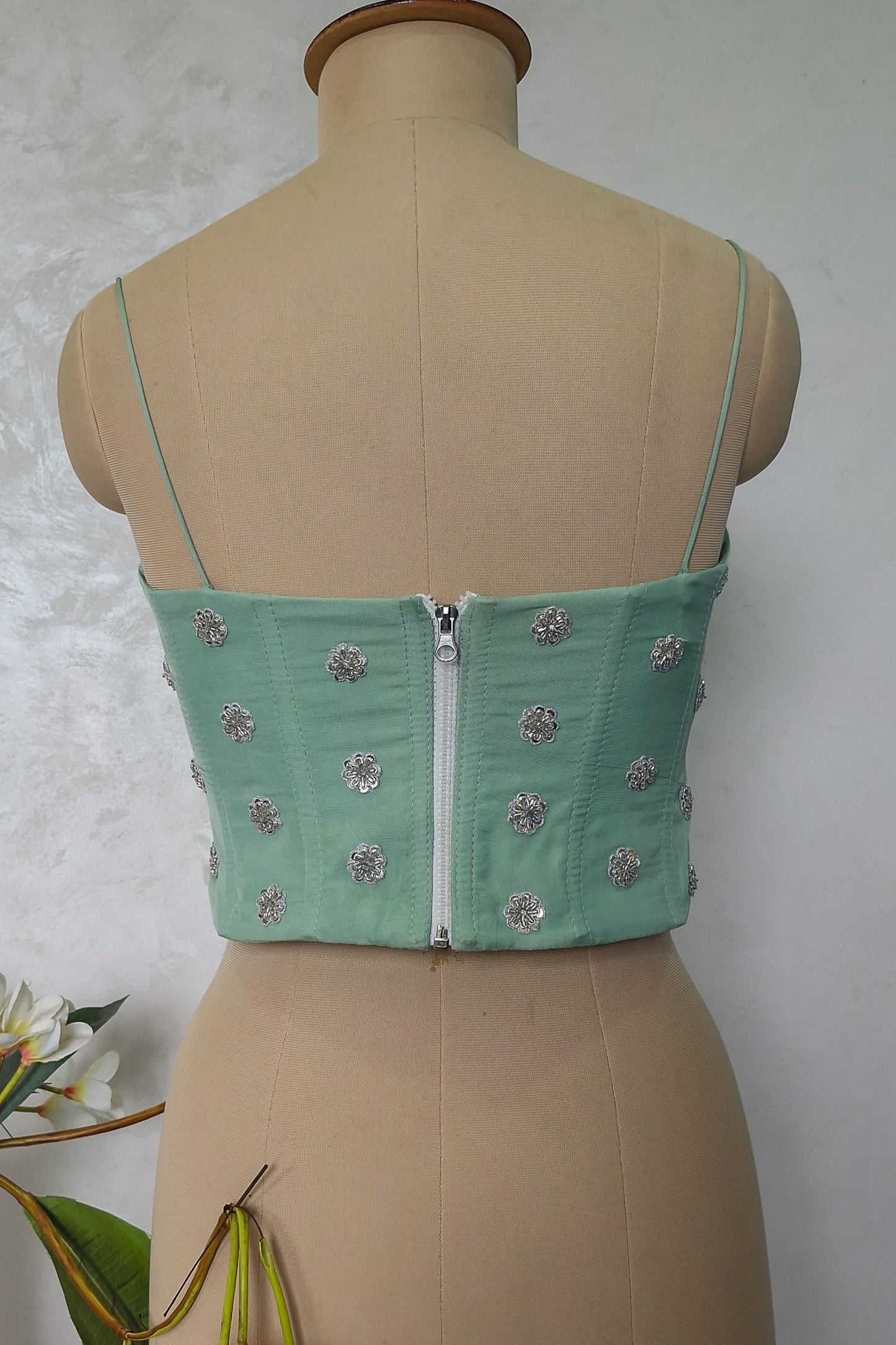 Mint Green Viscose Organza Spaghetti Corset Blouse DVCB_006