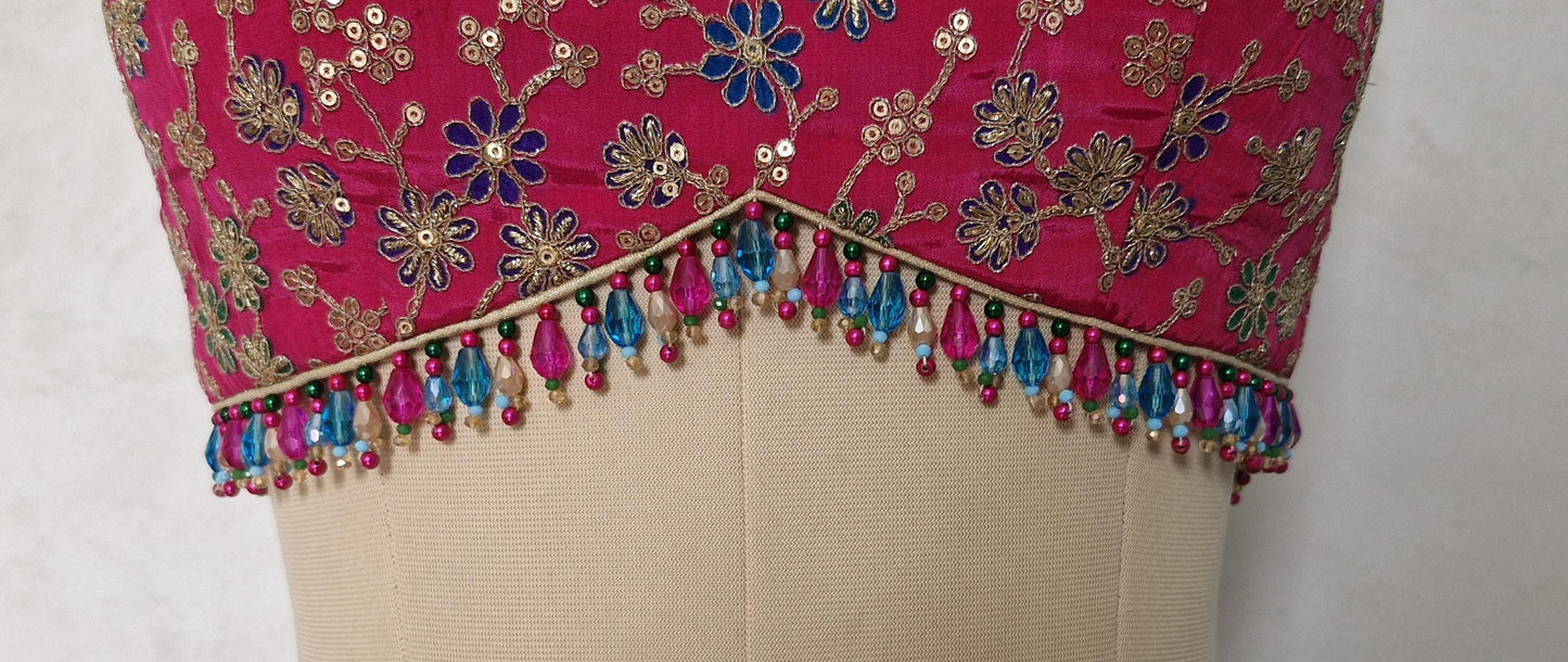 Magenta Pink Embroidered Spaghetti Blouse DVBL_443