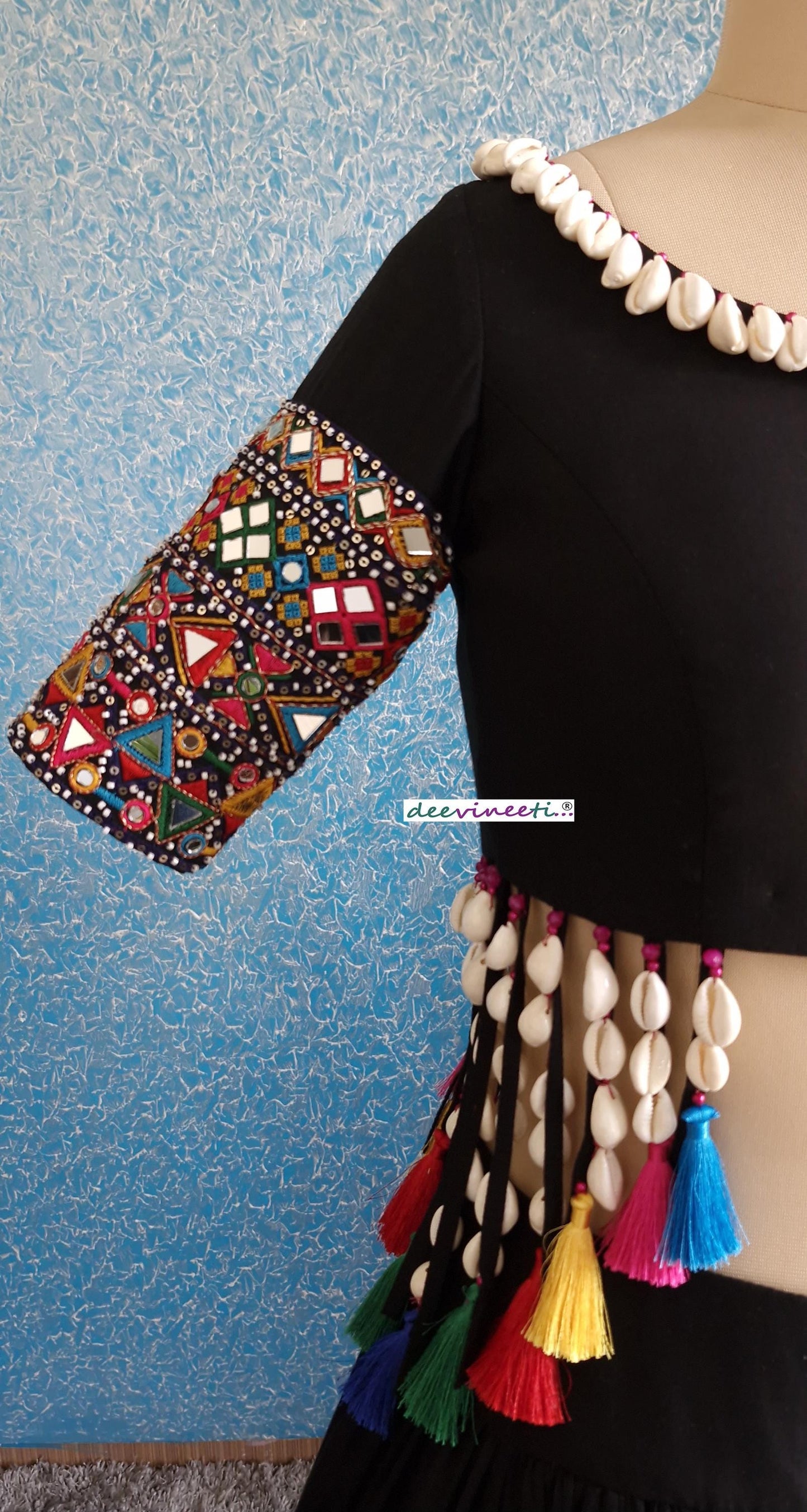 Black Modal Cotton Mirror Embroidered Dandiya Blouse DVBL_375