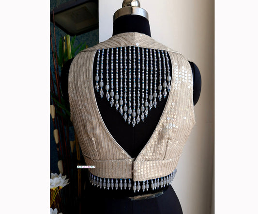 Grey Sequins Embroidered V Neck Blouse DVBL_340
