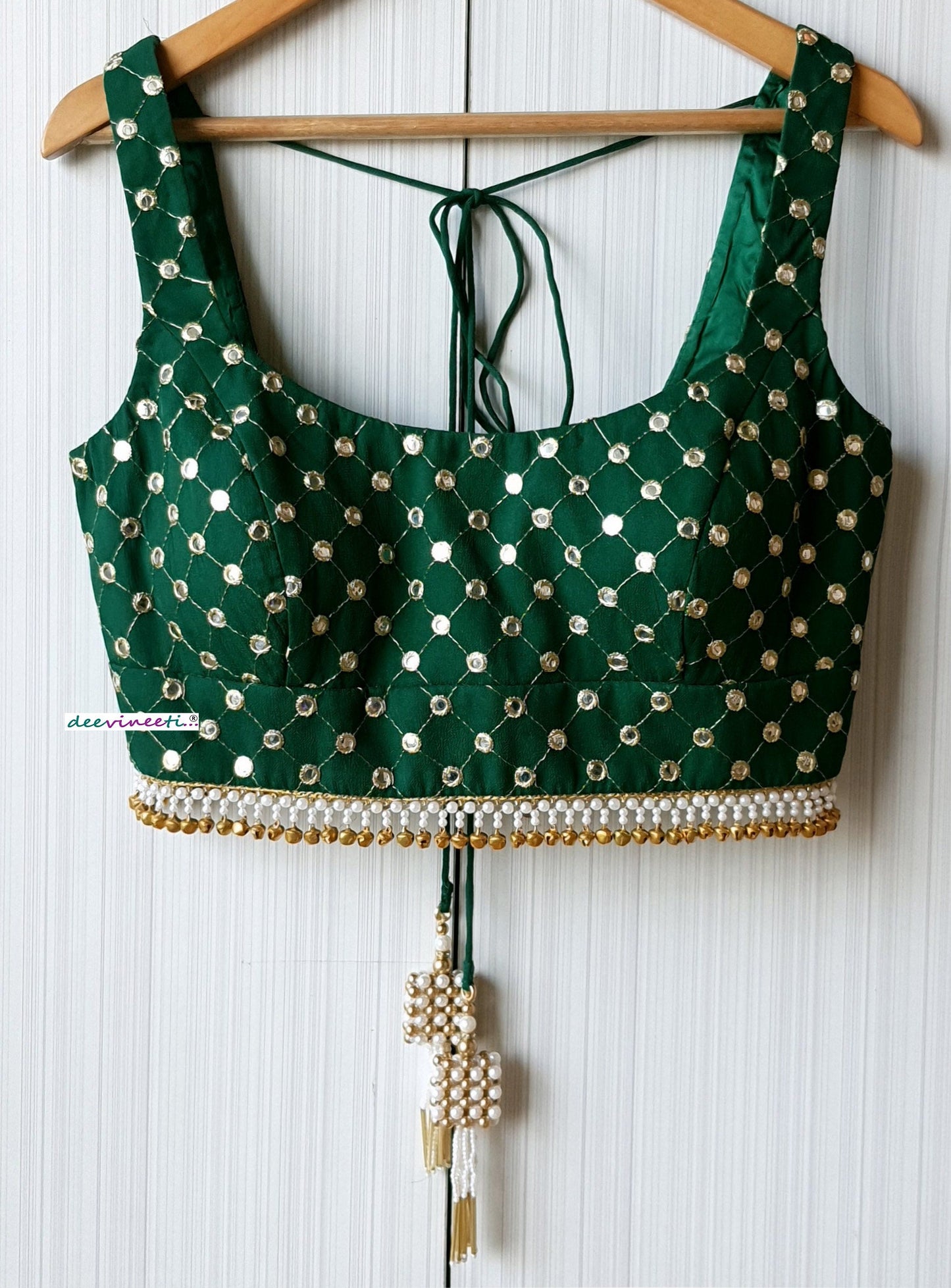 Faux Mirror Embroidered Green Square Neck Blouse DVBL_222