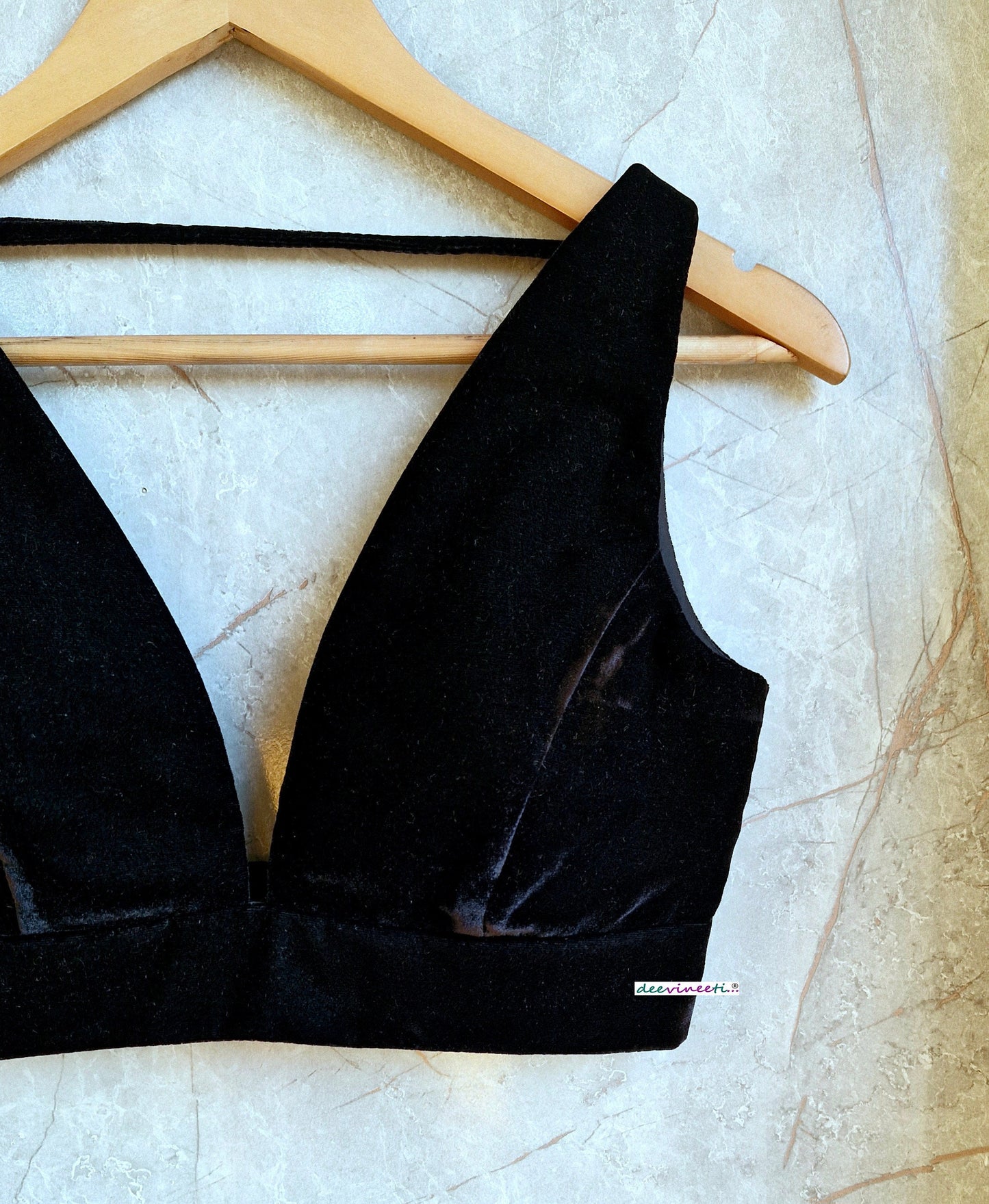 Black Velvet Plunge Neckline Blouse DVBL_332