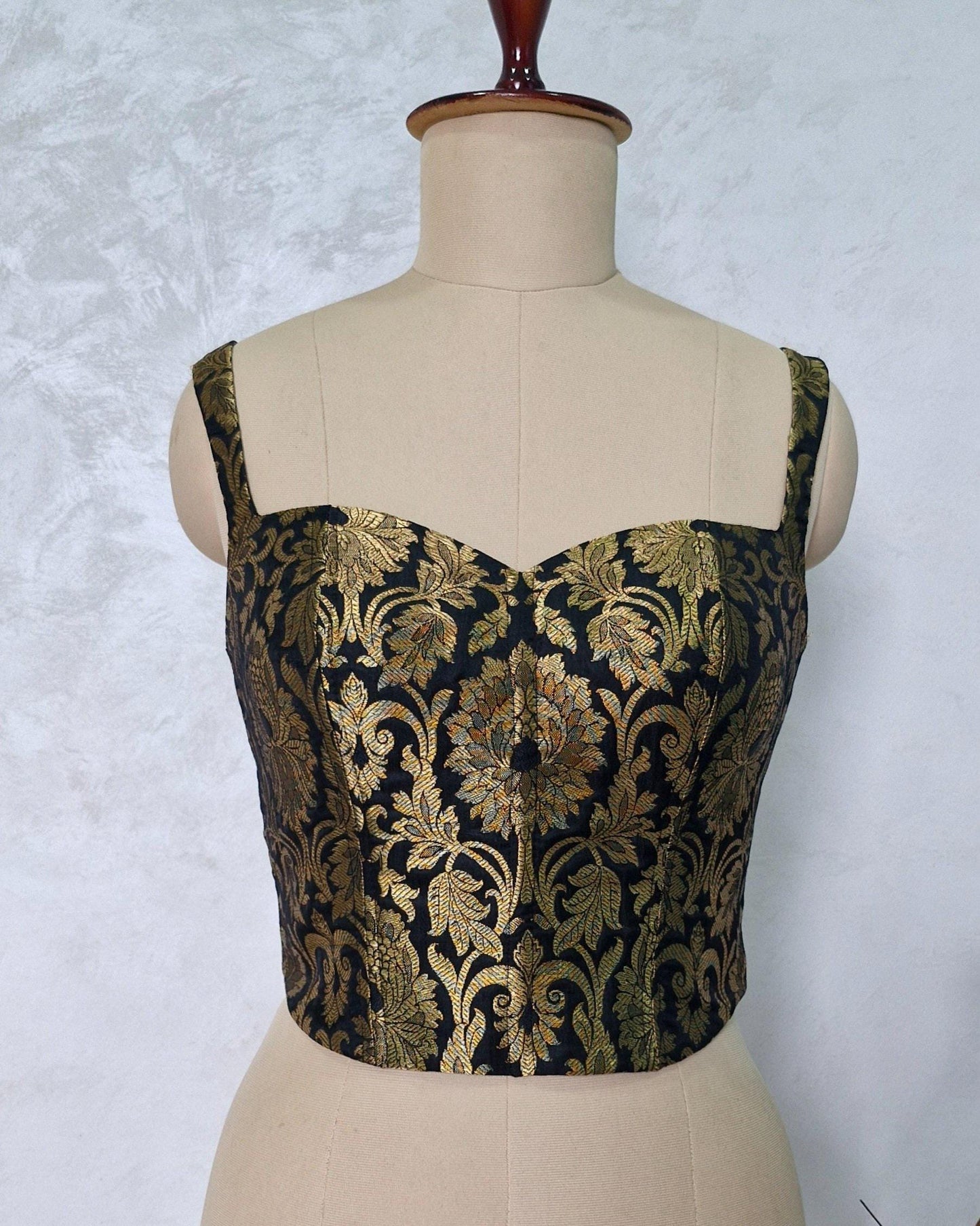 Black Gold Brocade Silk Corset Blouse DVCB_002