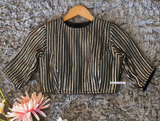 Black and Gold Sequins Embroidered Jewel Neck Blouse DVBL_350