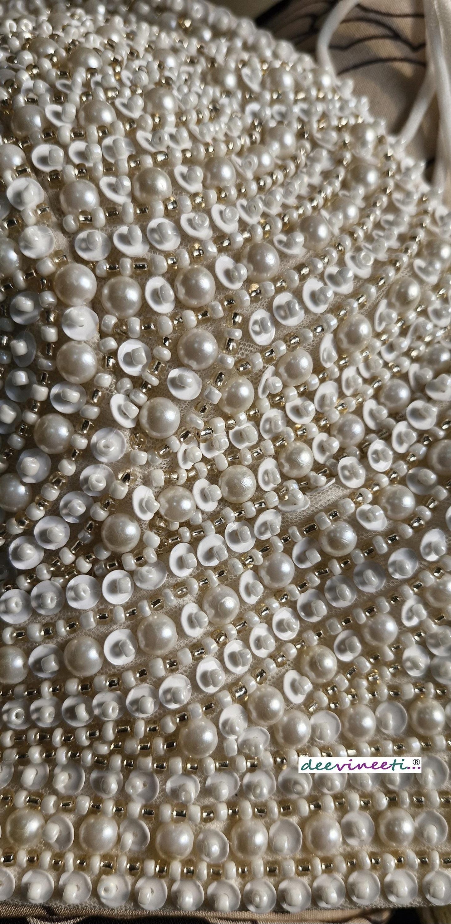 Beads and Sequins Hand Embroidered Ivory V Neck DVBL_385