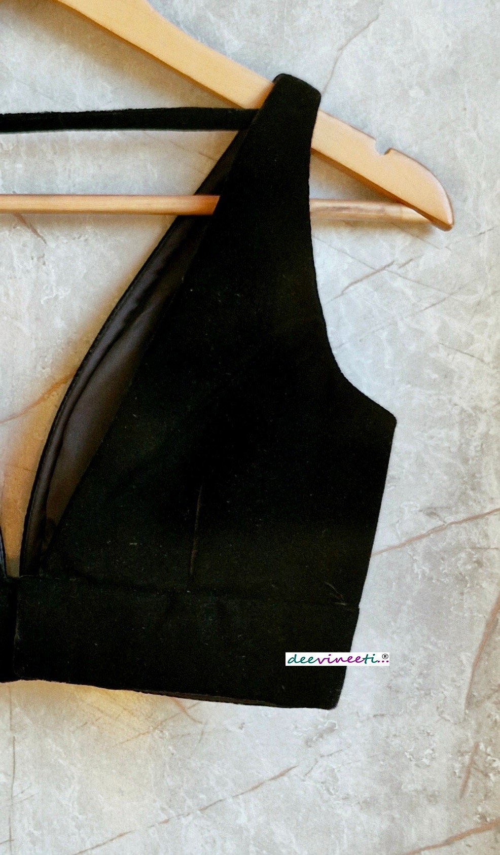 Black Velvet Plunge Neckline Blouse DVBL_332